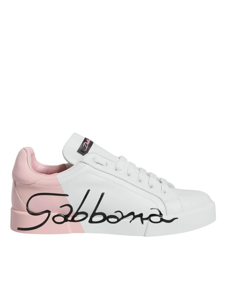 Dolce & Gabbana White Pink Portofino Low Top Sneakers Shoes - Hilstor
