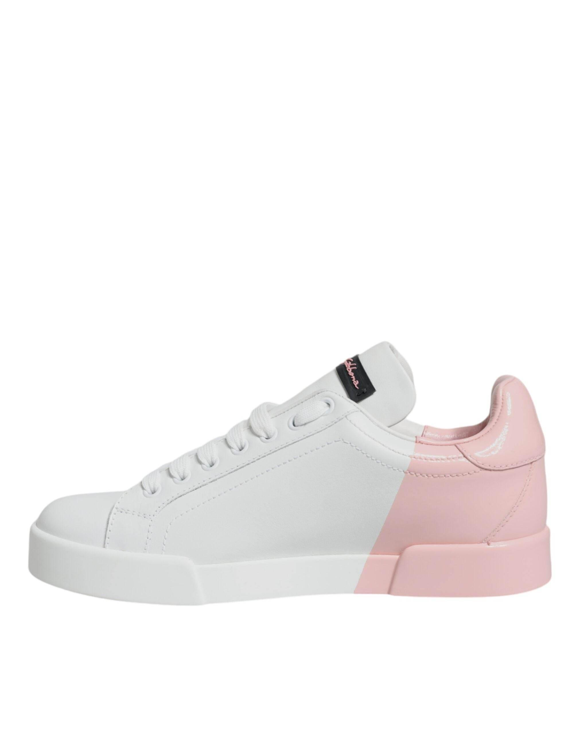 Dolce & Gabbana White Pink Portofino Low Top Sneakers Shoes - Hilstor