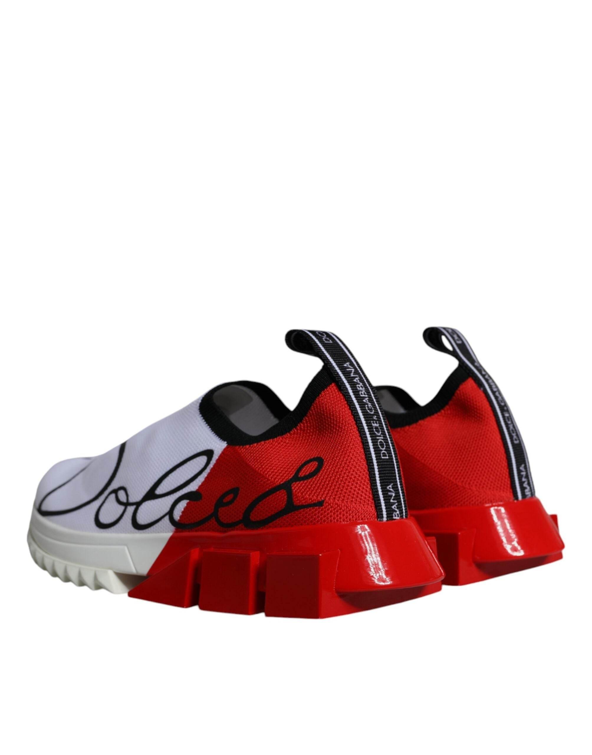 Dolce & Gabbana White Red Low Top Sorrento Men Sneakers Shoes - Hilstor