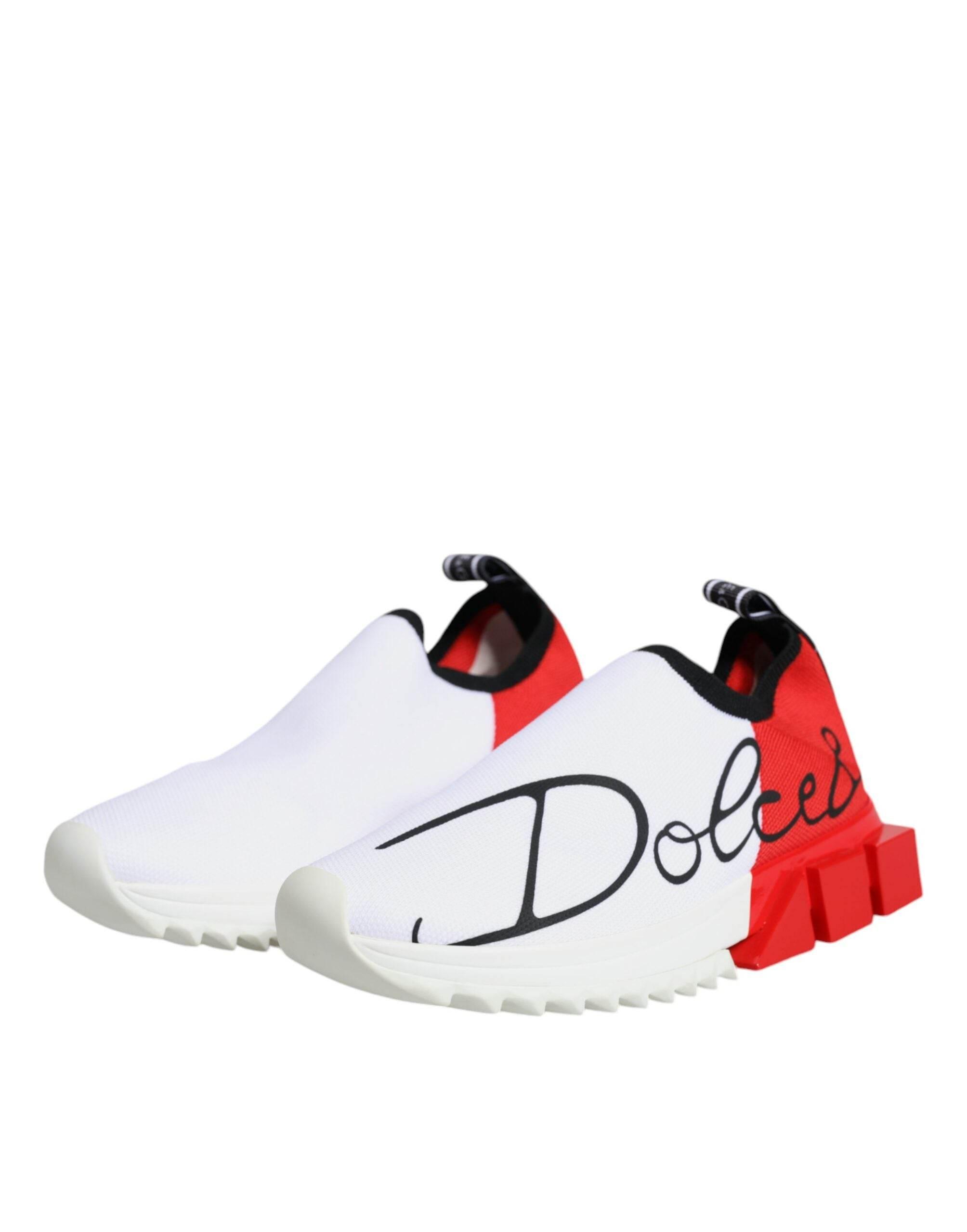Dolce & Gabbana White Red Low Top Sorrento Men Sneakers Shoes - Hilstor