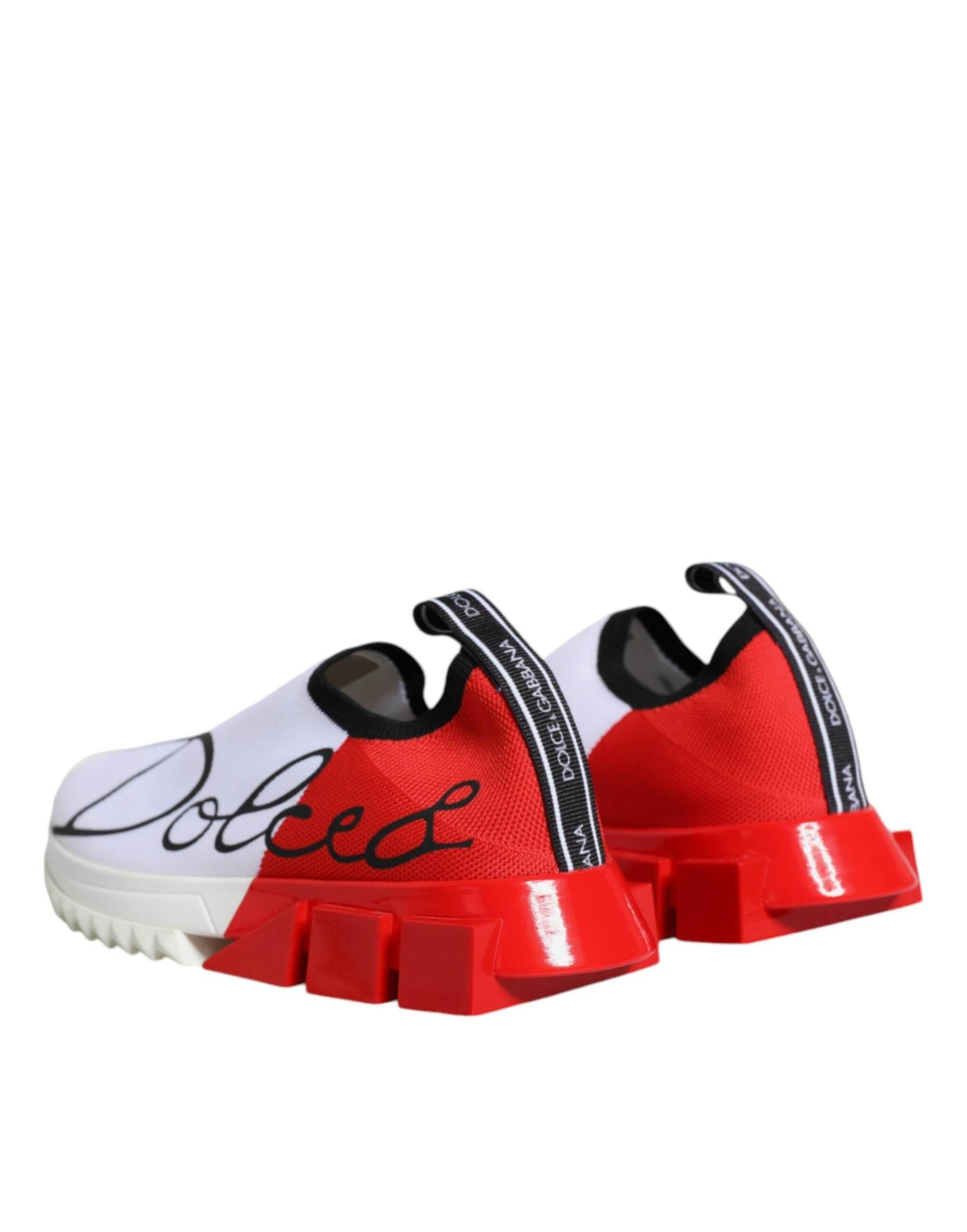 Dolce & Gabbana White Red Low Top Sorrento Men Sneakers Shoes - Hilstor