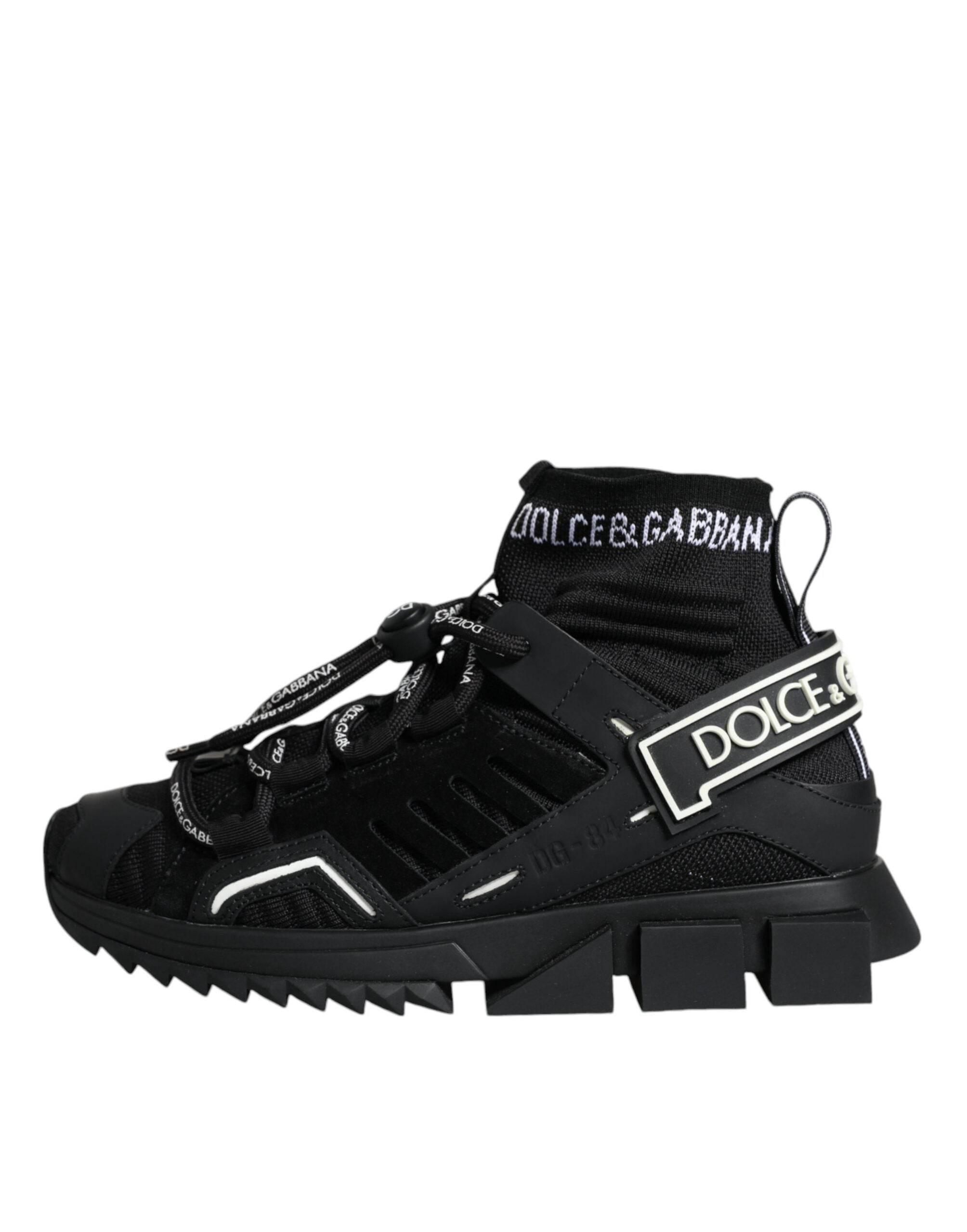 Dolce & Gabbana Black Sorrento Socks Logo Sneakers Shoes - Hilstor