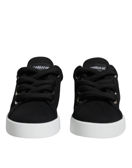 Dolce & Gabbana Black White Portofino Low Top Sneakers Shoes - Hilstor