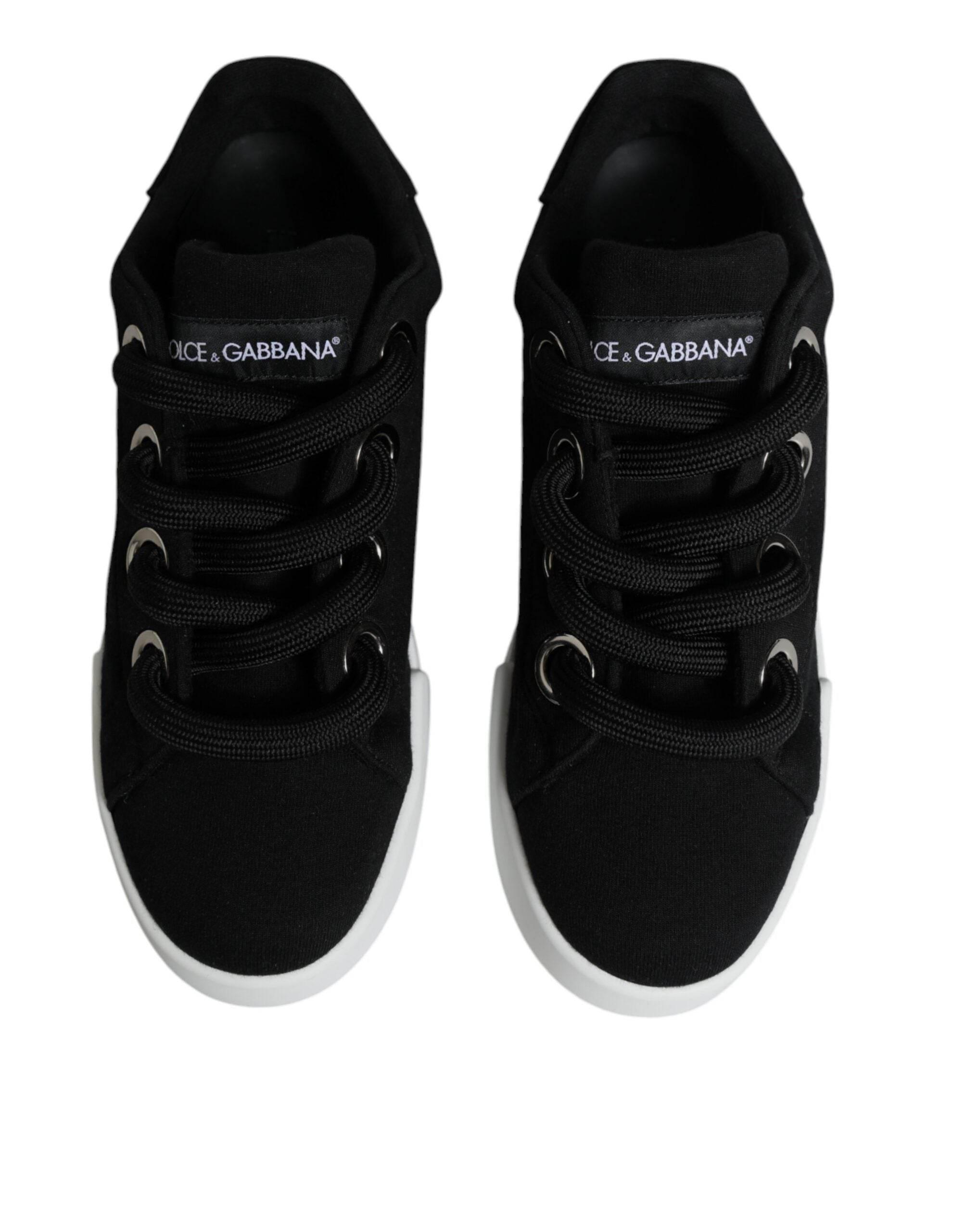 Dolce & Gabbana Black White Portofino Low Top Sneakers Shoes - Hilstor