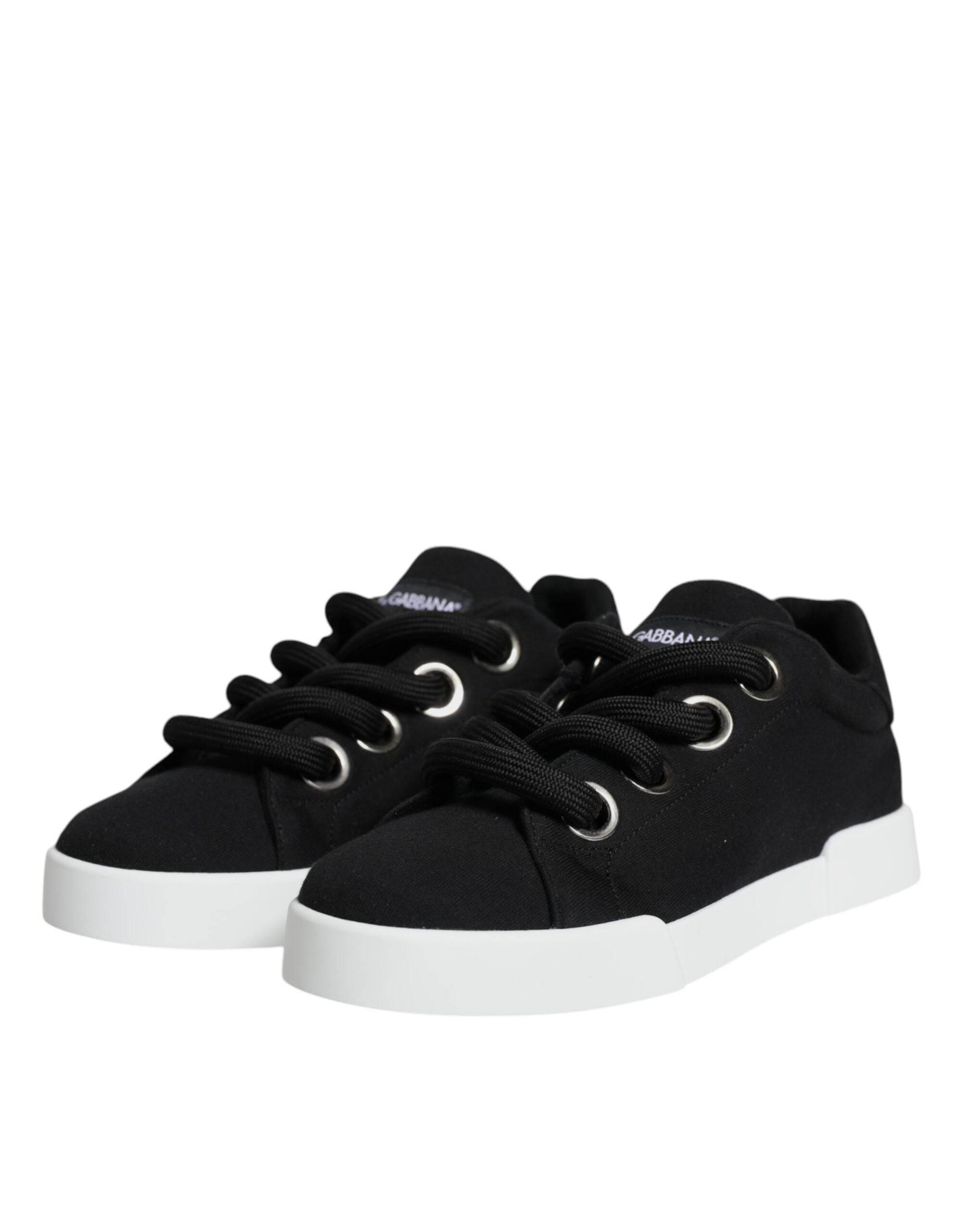 Dolce & Gabbana Black White Portofino Low Top Sneakers Shoes - Hilstor