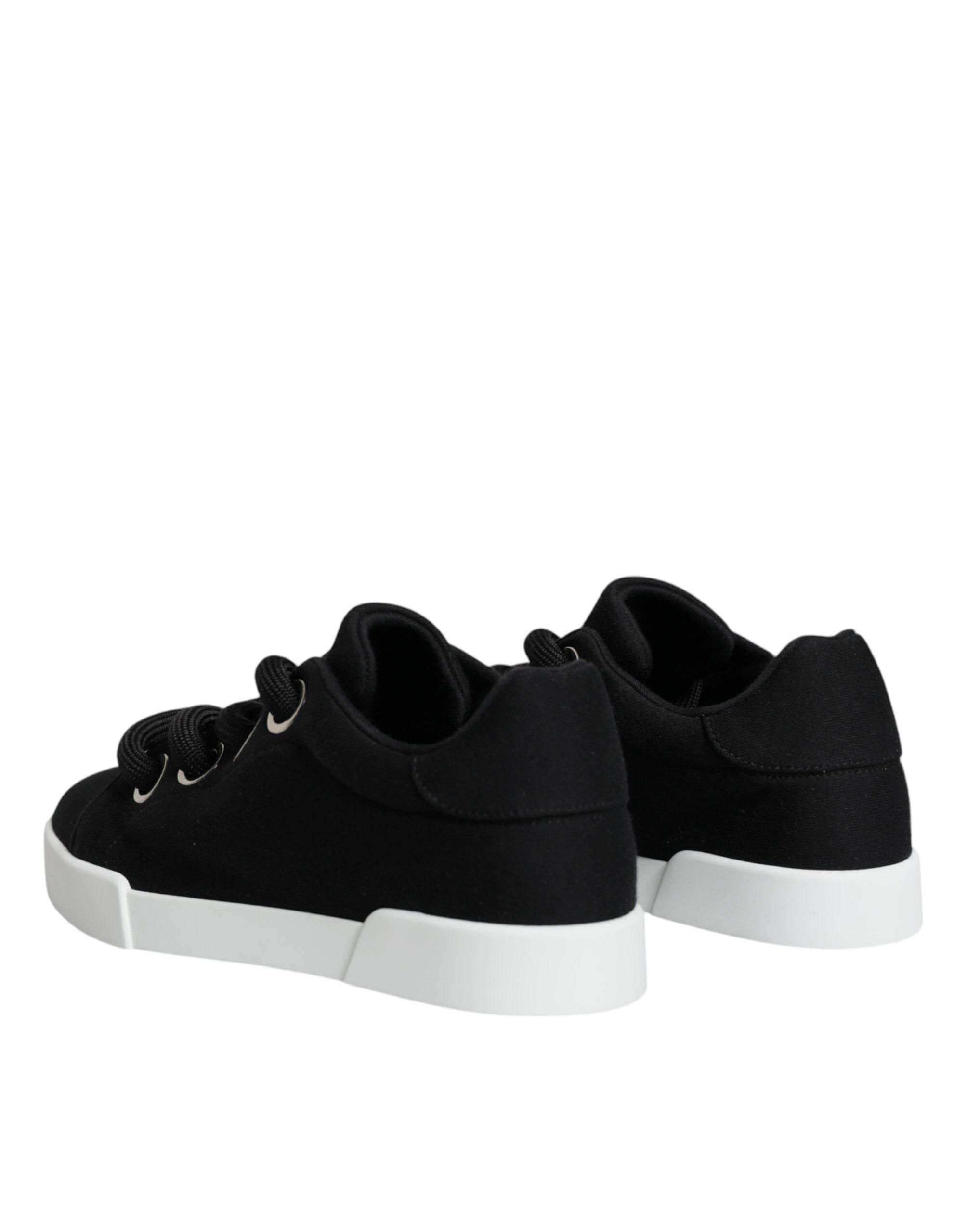 Dolce & Gabbana Black White Portofino Low Top Sneakers Shoes - Hilstor