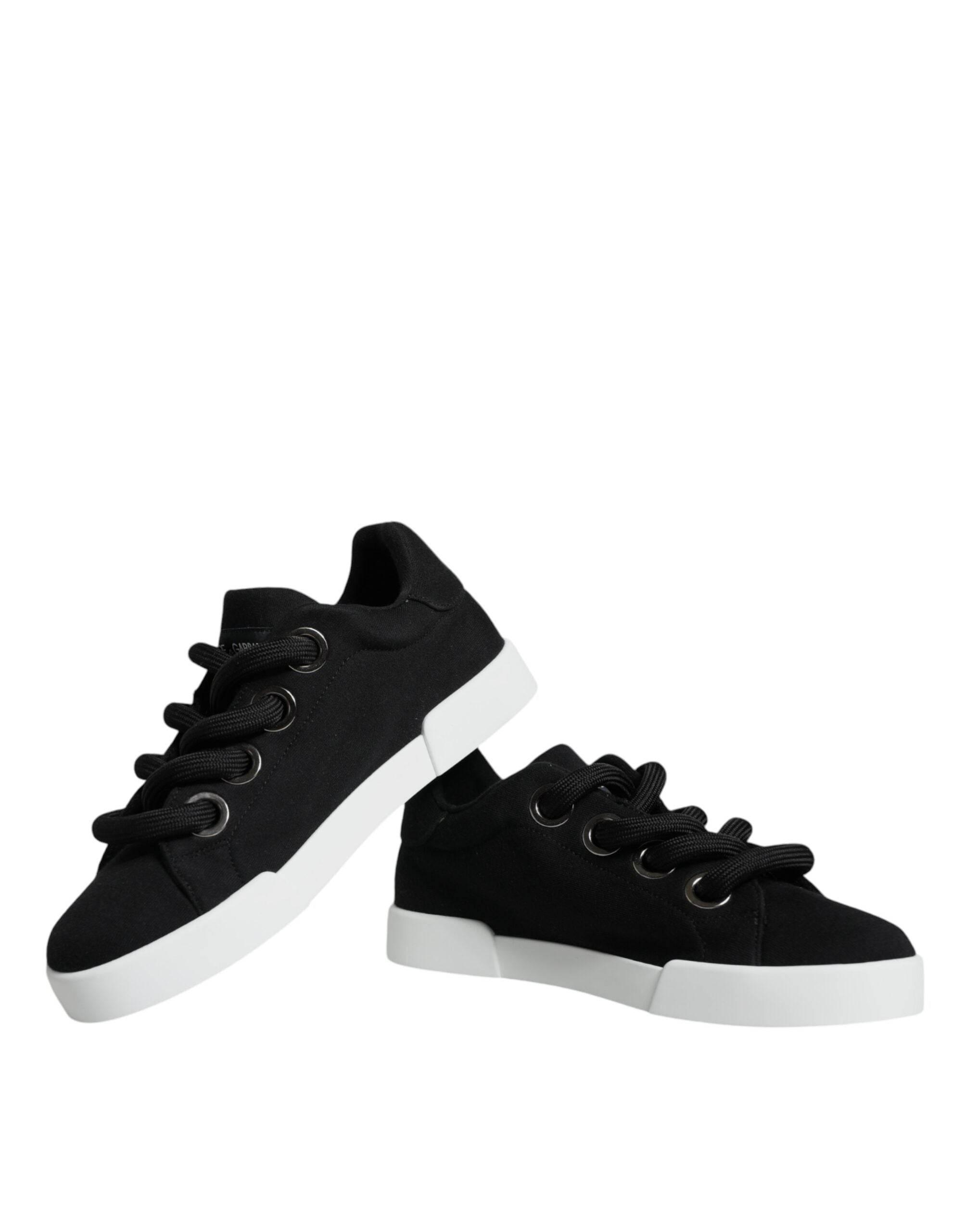 Dolce & Gabbana Black White Portofino Low Top Sneakers Shoes - Hilstor