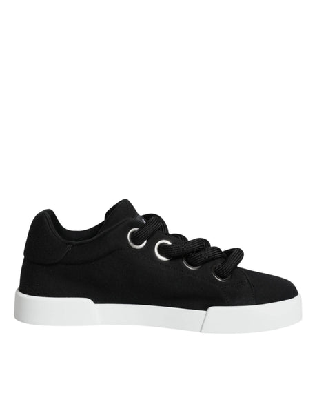Dolce & Gabbana Black White Portofino Low Top Sneakers Shoes - Hilstor