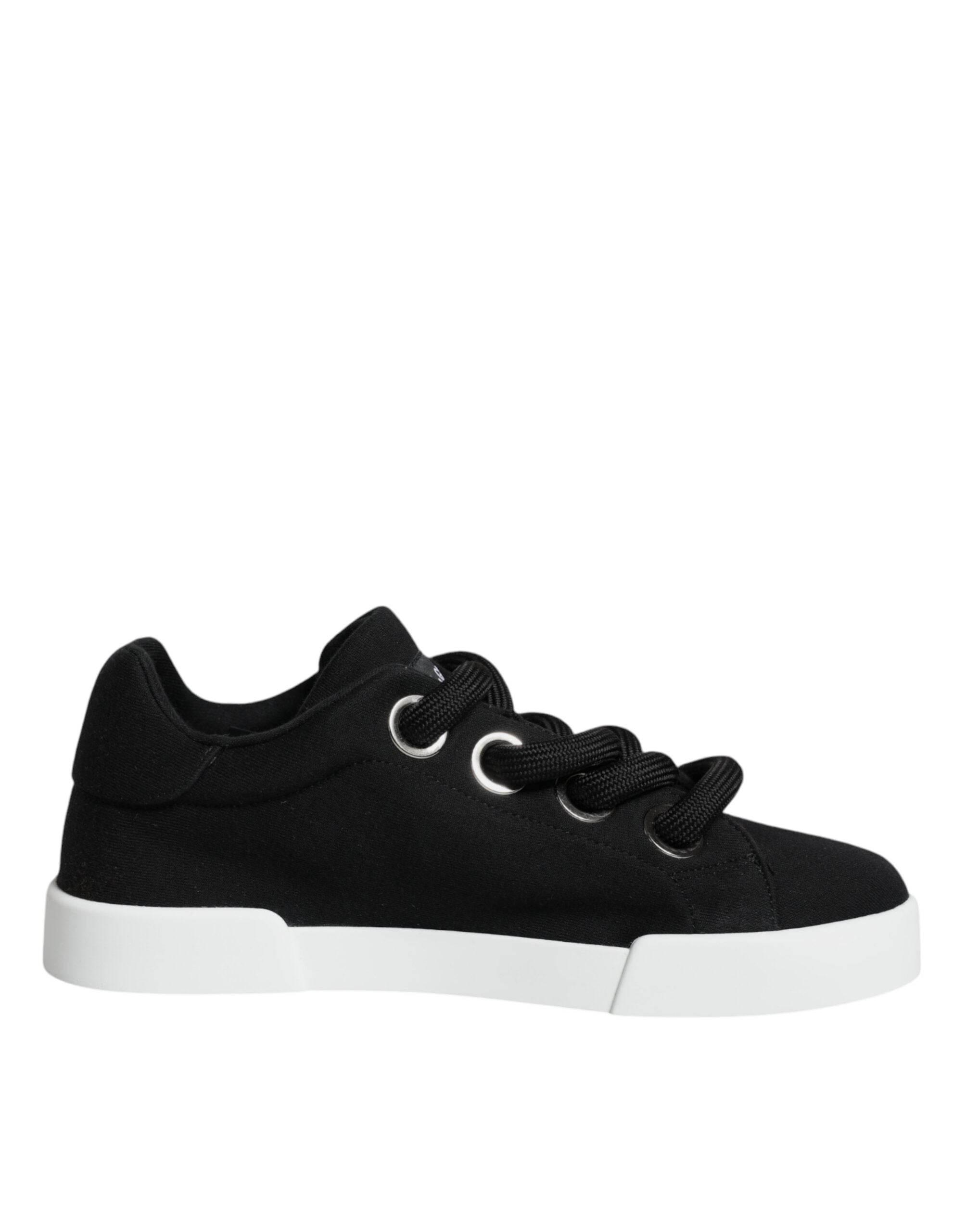 Dolce & Gabbana Black White Portofino Low Top Sneakers Shoes - Hilstor