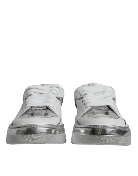 Dolce & Gabbana White Silver Leather Low Top Sneakers Shoes - Hilstor