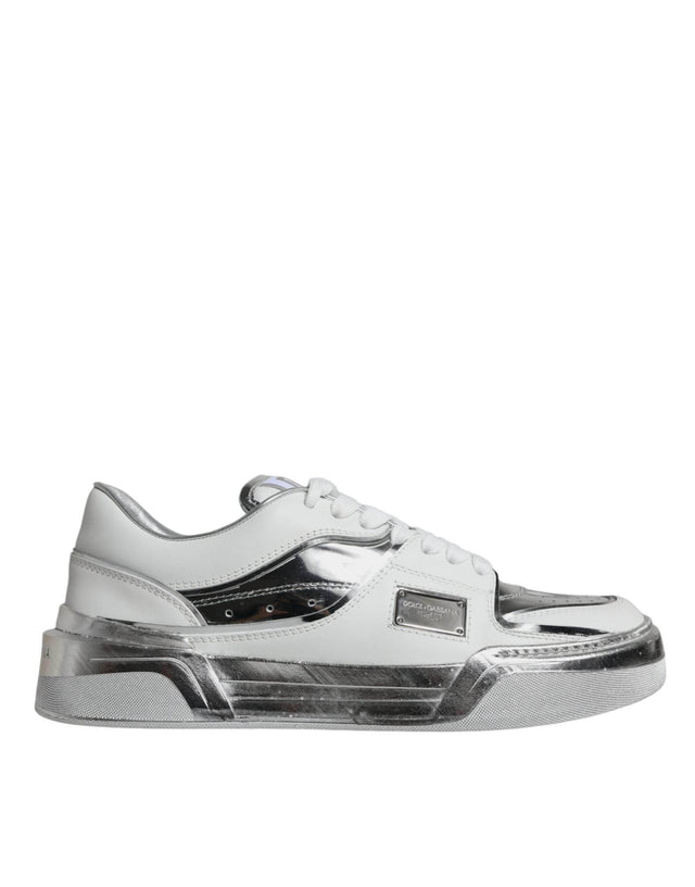 Dolce & Gabbana White Silver Leather Low Top Sneakers Shoes - Hilstor