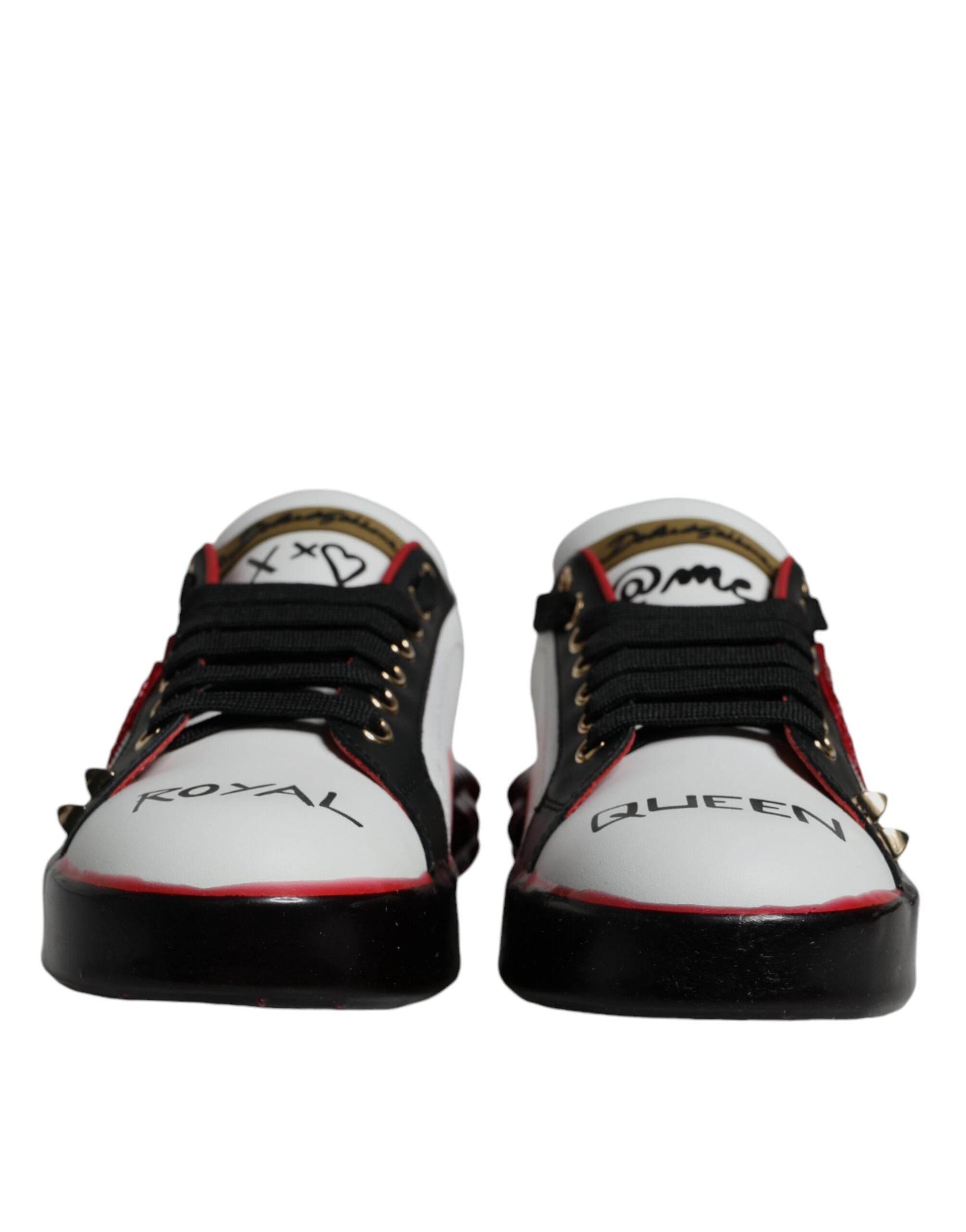 Dolce & Gabbana White Red Crystals Leather Portofino Sneakers Shoes - Hilstor