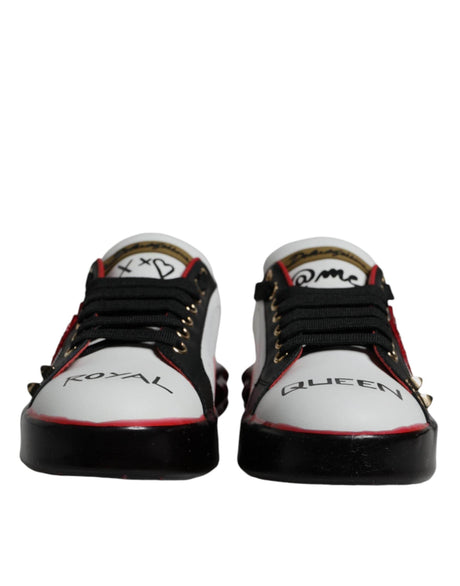 Dolce & Gabbana White Red Crystals Leather Portofino Sneakers Shoes - Hilstor
