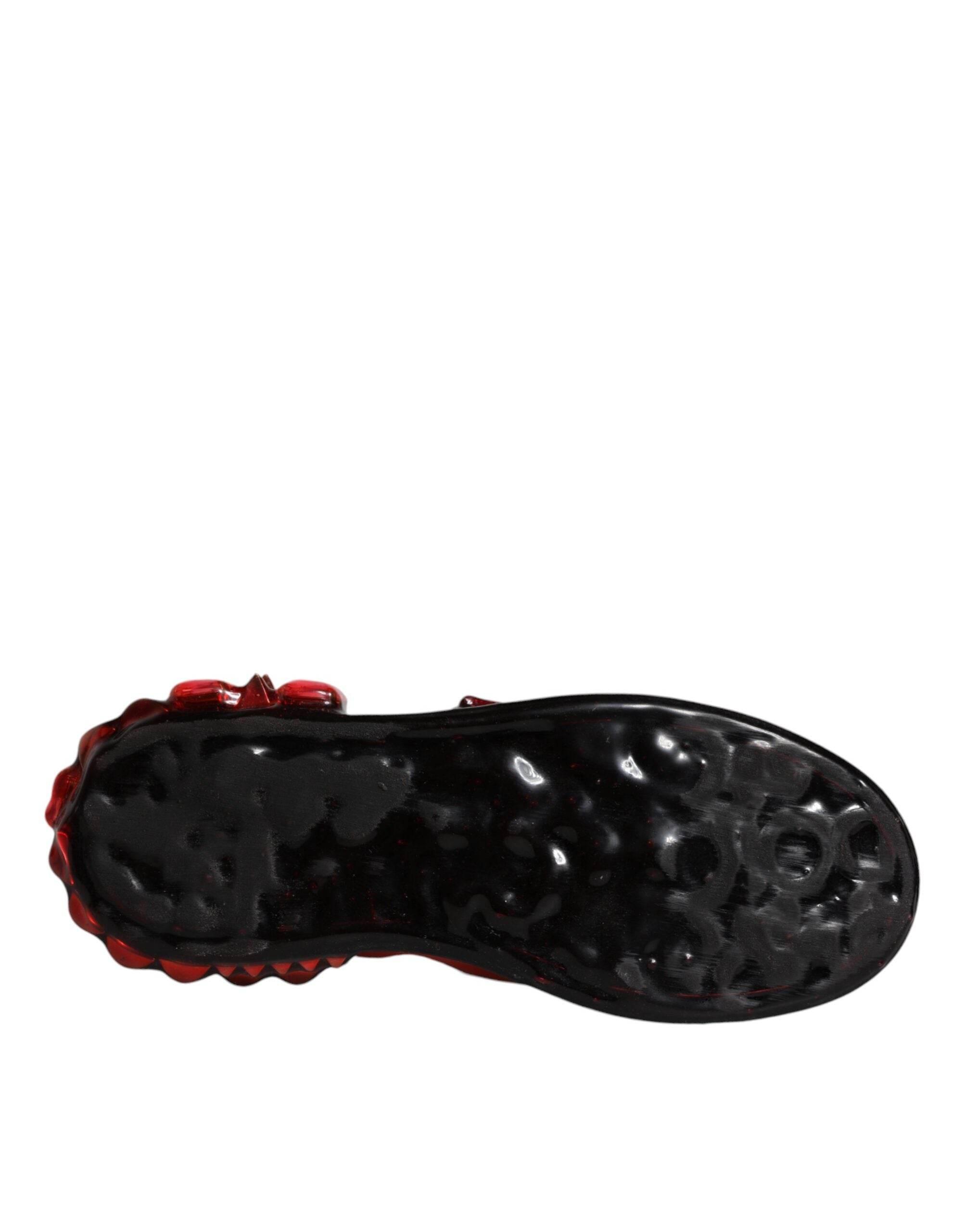 Dolce & Gabbana White Red Crystals Leather Portofino Sneakers Shoes - Hilstor