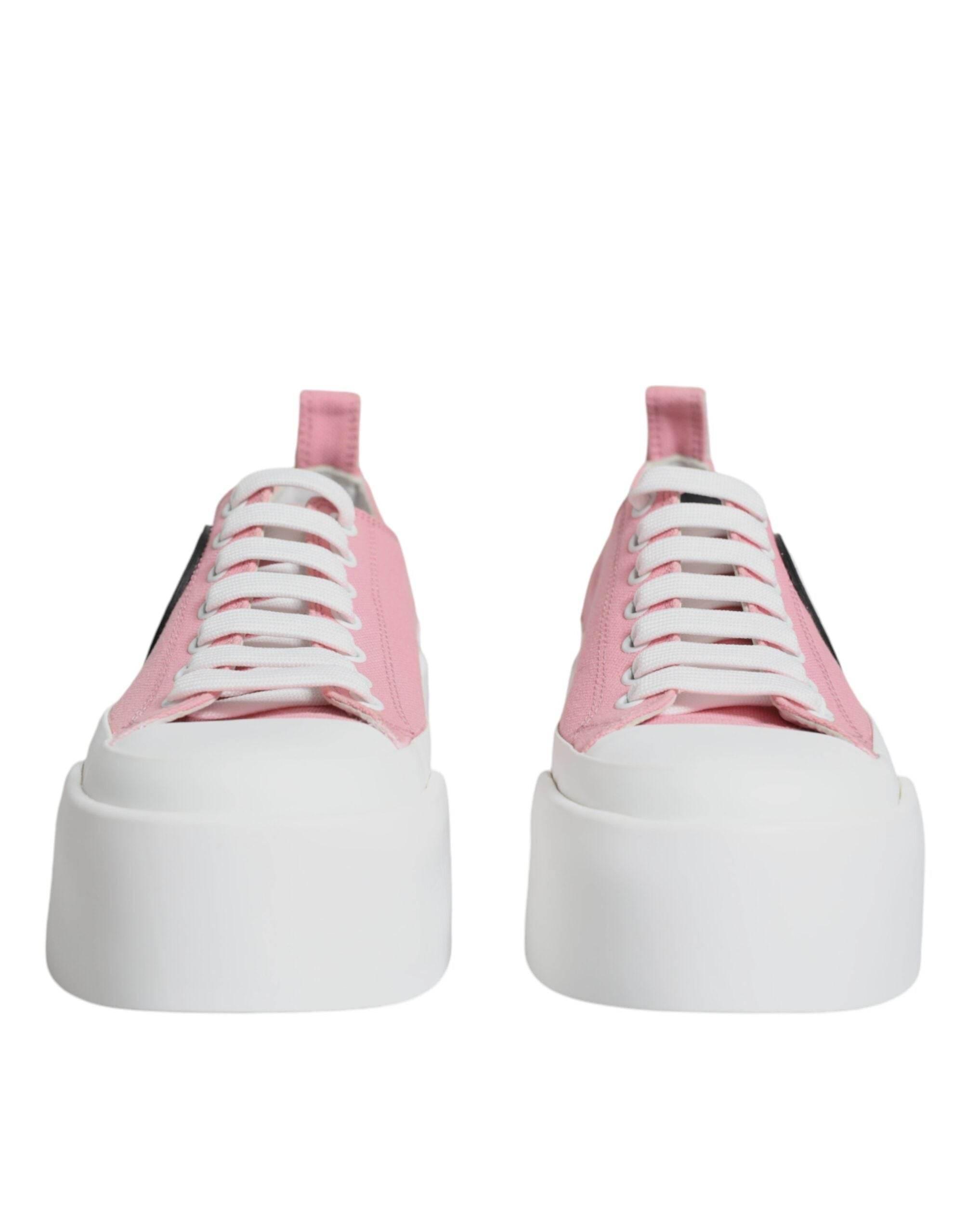 Dolce & Gabbana Pink White Canvas Logo Low Top Sneakers Shoes - Hilstor