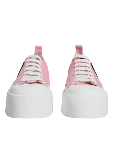 Dolce & Gabbana Pink White Canvas Logo Low Top Sneakers Shoes - Hilstor