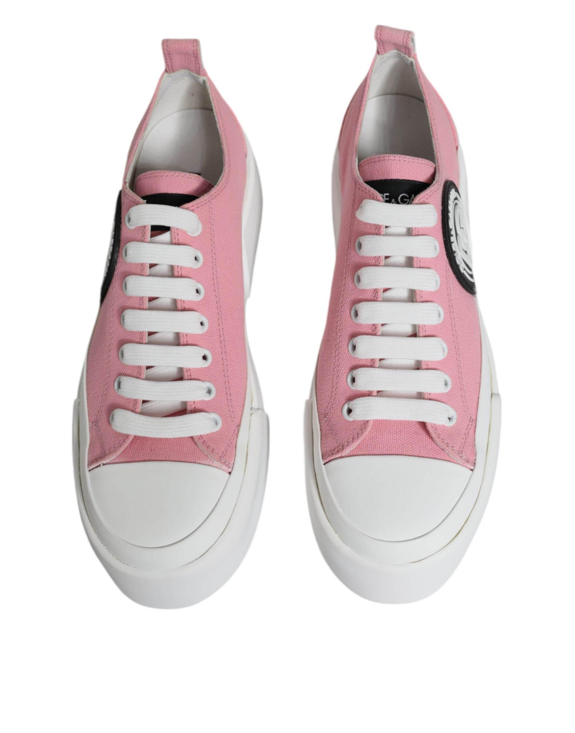 Dolce & Gabbana Pink White Canvas Logo Low Top Sneakers Shoes - Hilstor