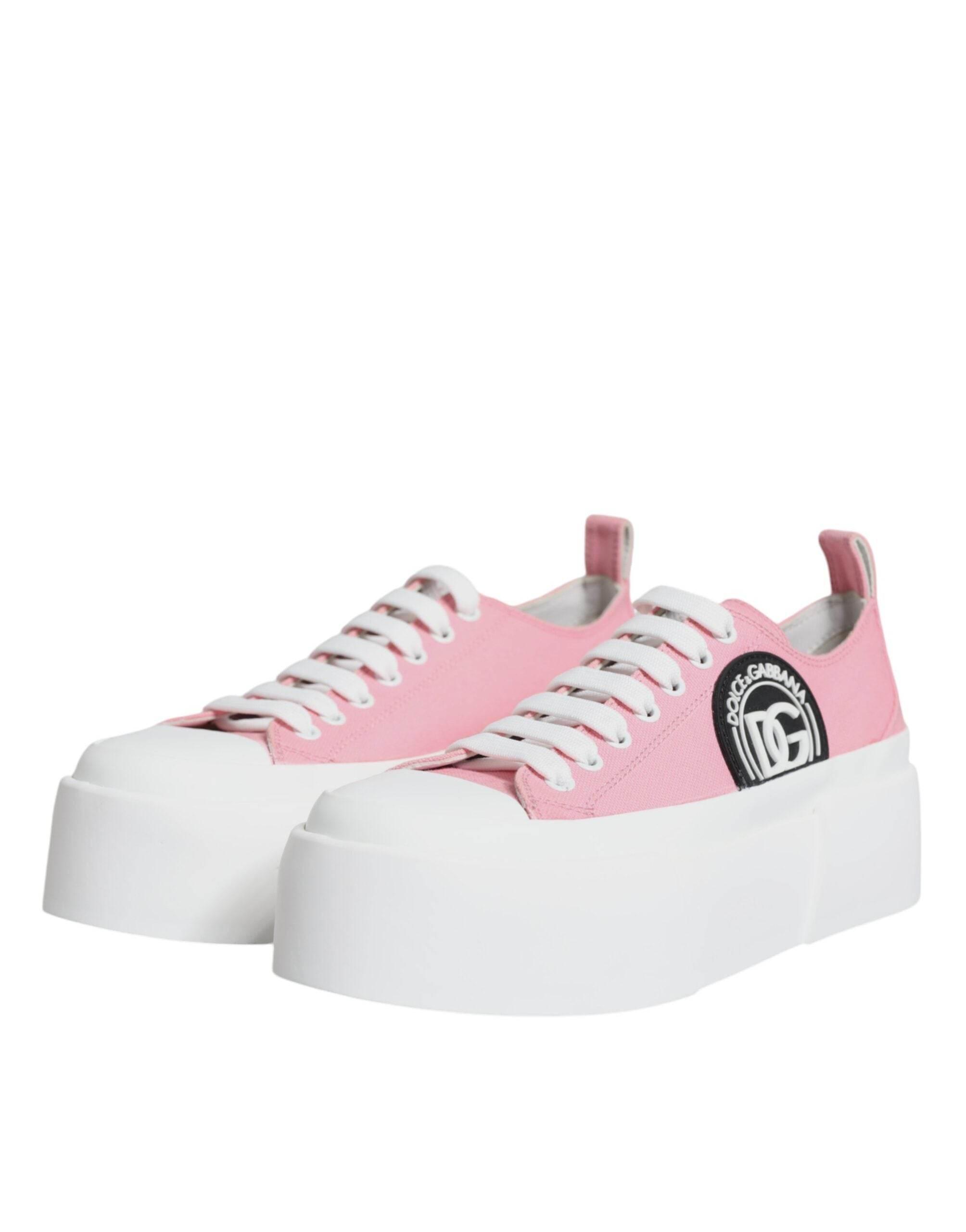 Dolce & Gabbana Pink White Canvas Logo Low Top Sneakers Shoes - Hilstor