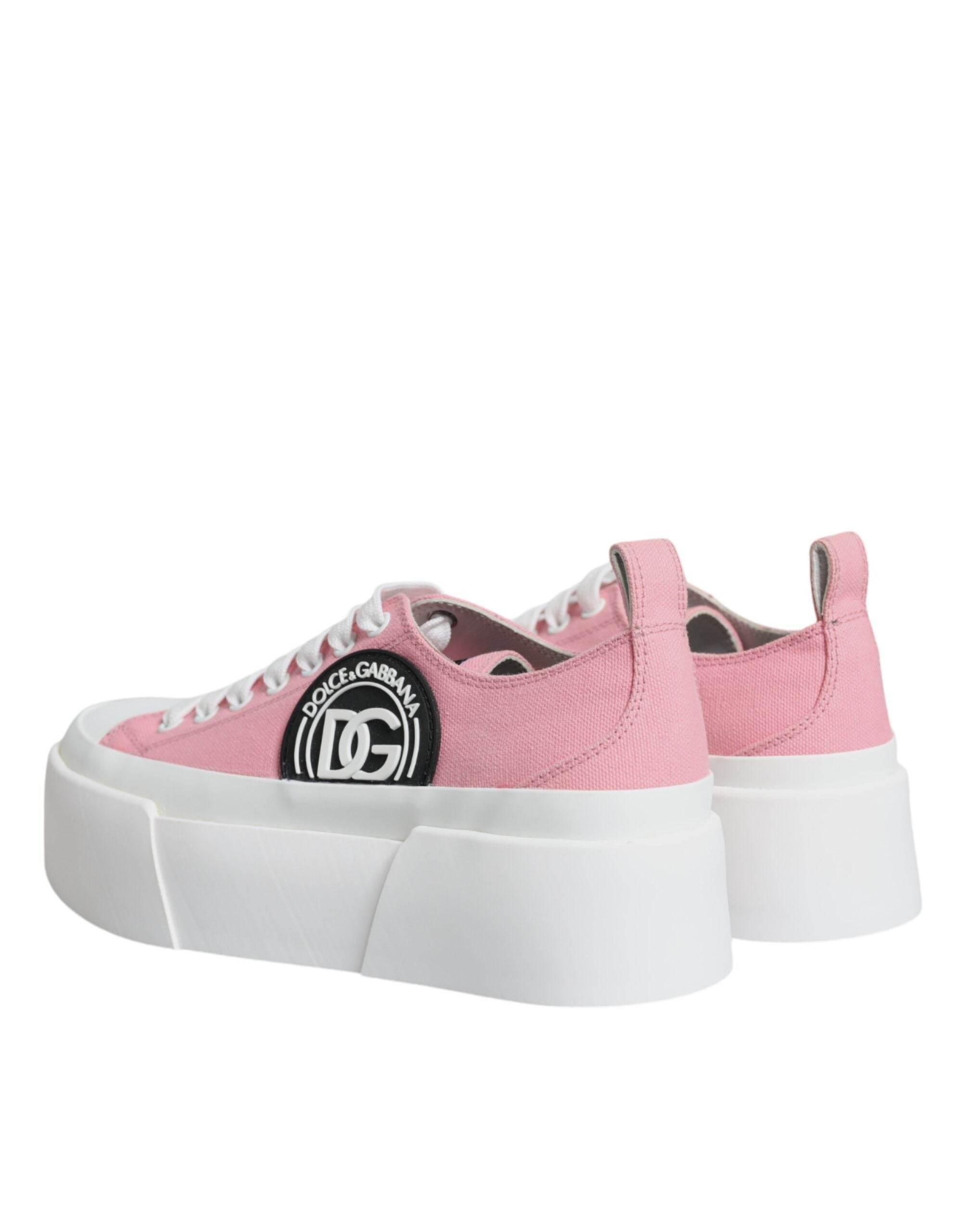 Dolce & Gabbana Pink White Canvas Logo Low Top Sneakers Shoes - Hilstor