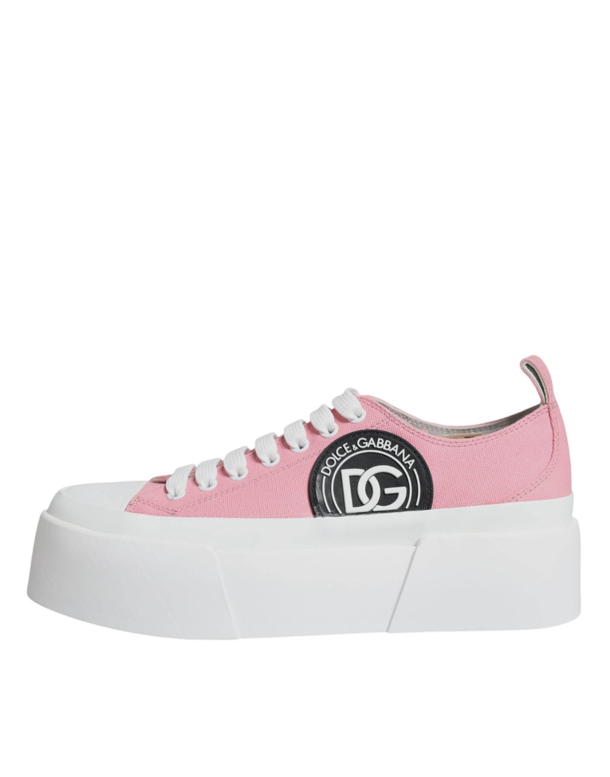 Dolce & Gabbana Pink White Canvas Logo Low Top Sneakers Shoes - Hilstor