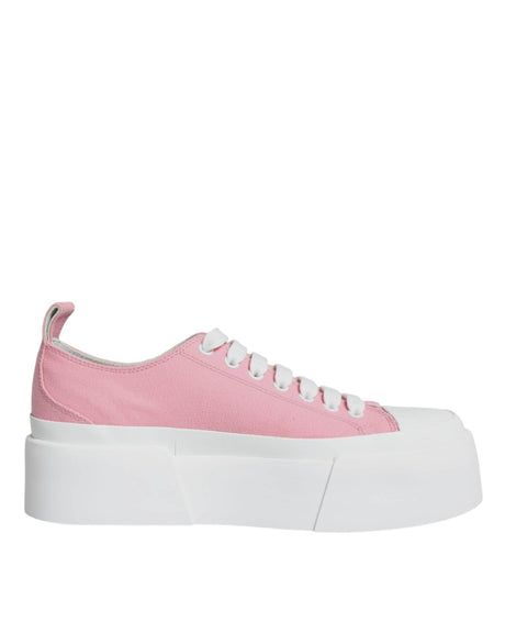 Dolce & Gabbana Pink White Canvas Logo Low Top Sneakers Shoes - Hilstor