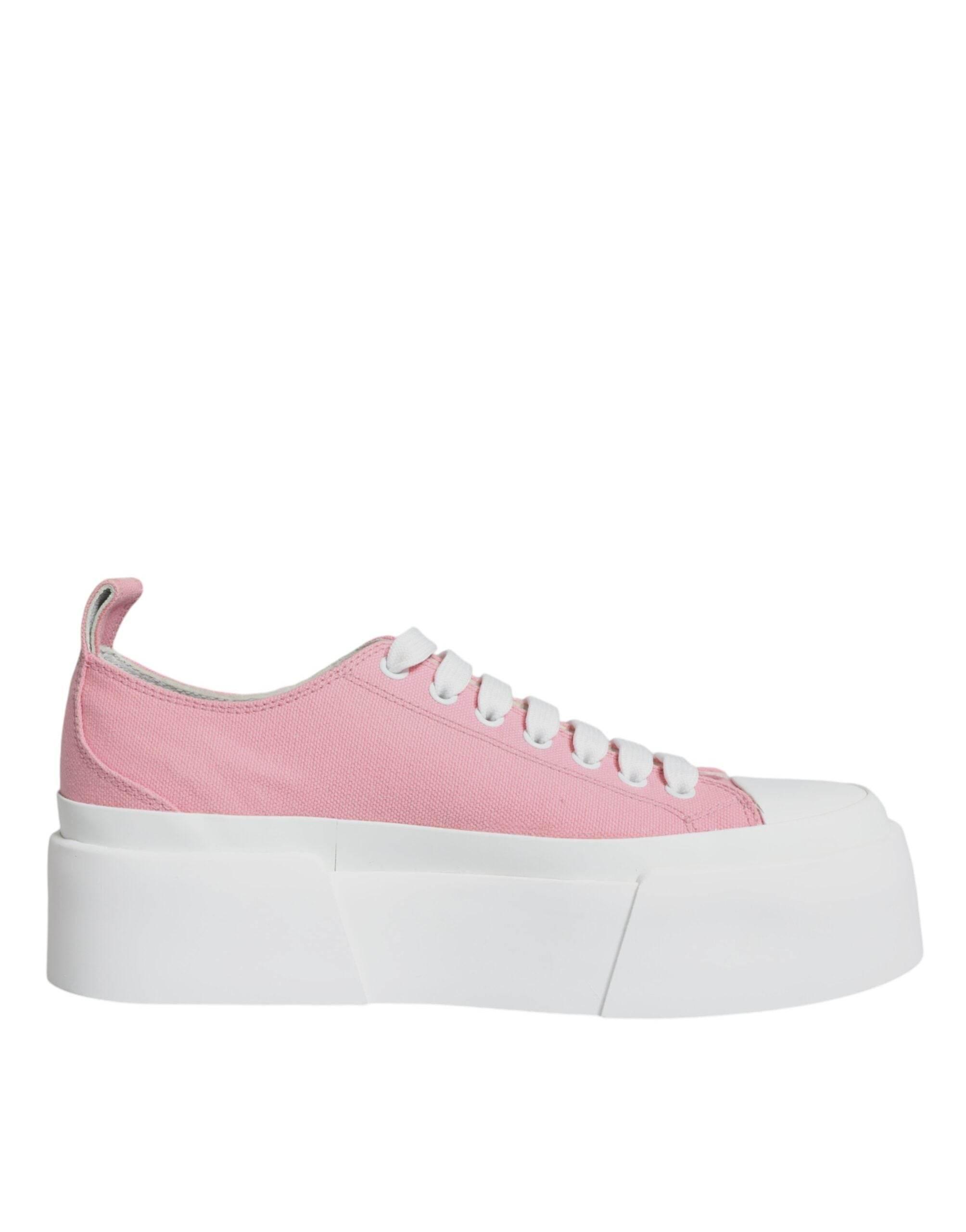 Dolce & Gabbana Pink White Canvas Logo Low Top Sneakers Shoes - Hilstor