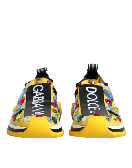 Dolce & Gabbana Yellow Sorrento Crystals Low Top Sneakers Shoes - Hilstor