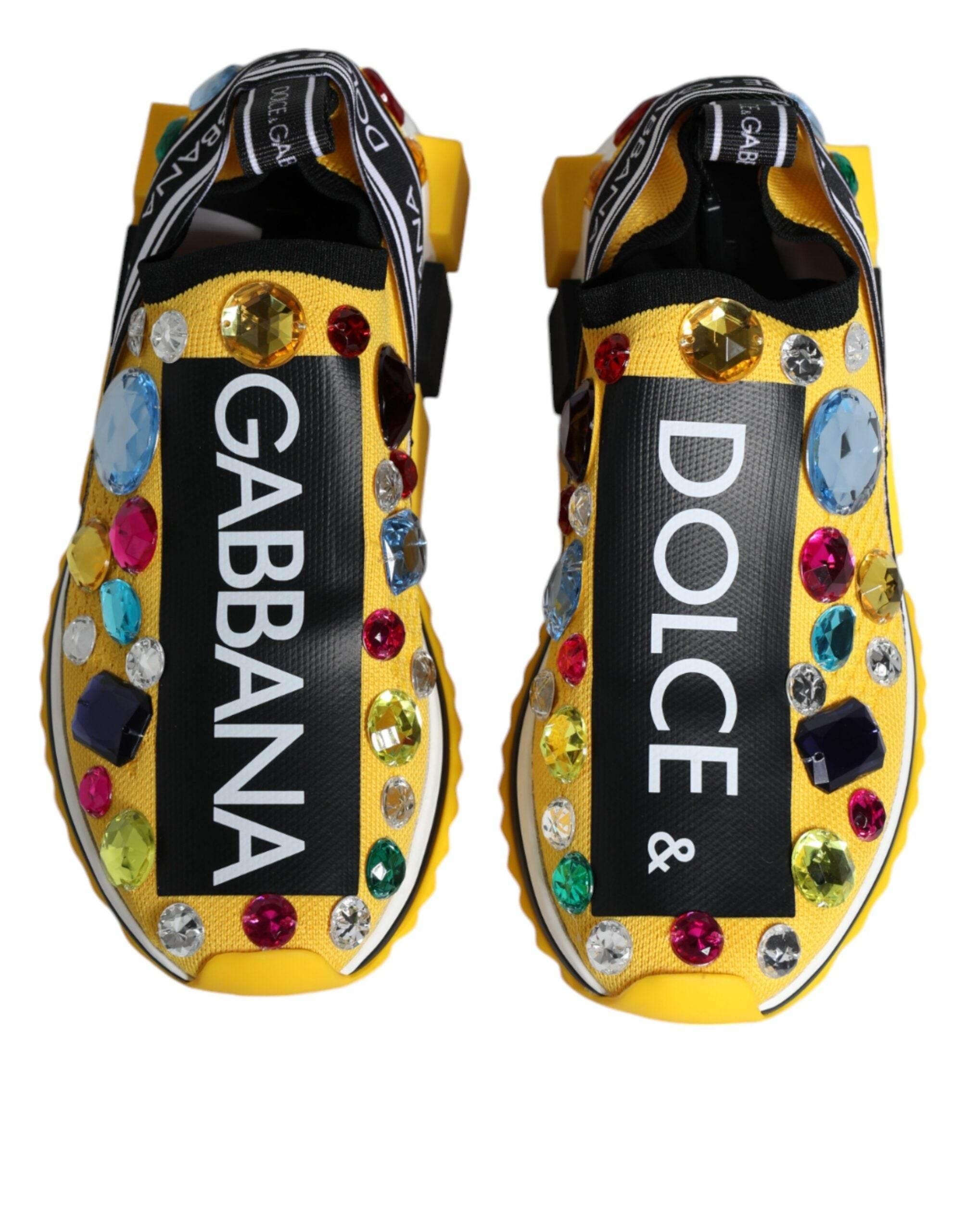 Dolce & Gabbana Yellow Sorrento Crystals Low Top Sneakers Shoes - Hilstor