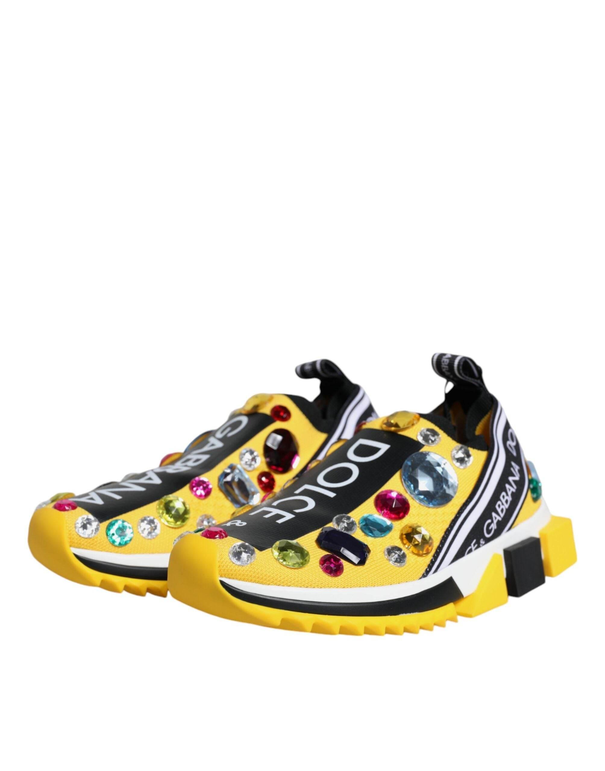 Dolce & Gabbana Yellow Sorrento Crystals Low Top Sneakers Shoes - Hilstor