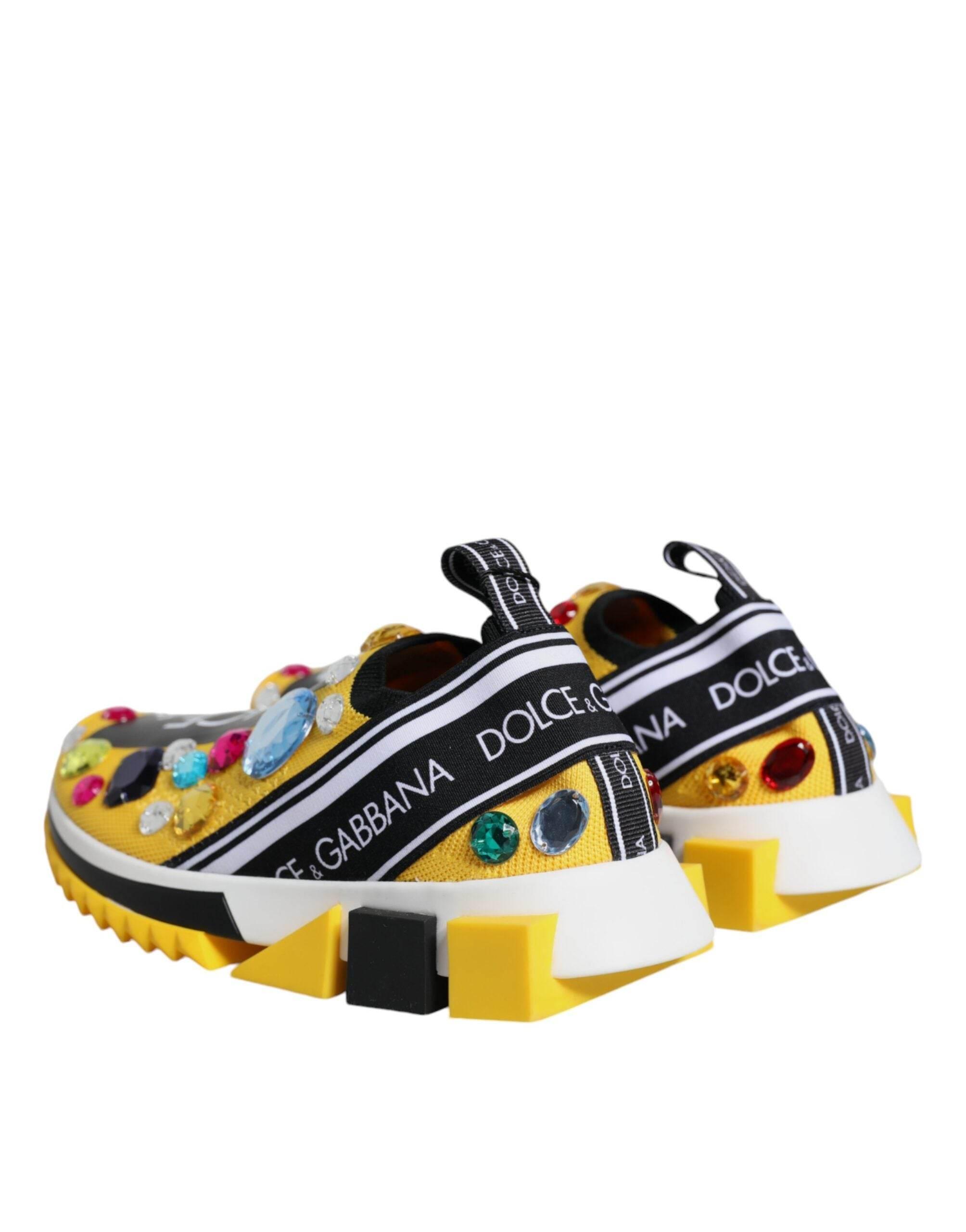 Dolce & Gabbana Yellow Sorrento Crystals Low Top Sneakers Shoes - Hilstor