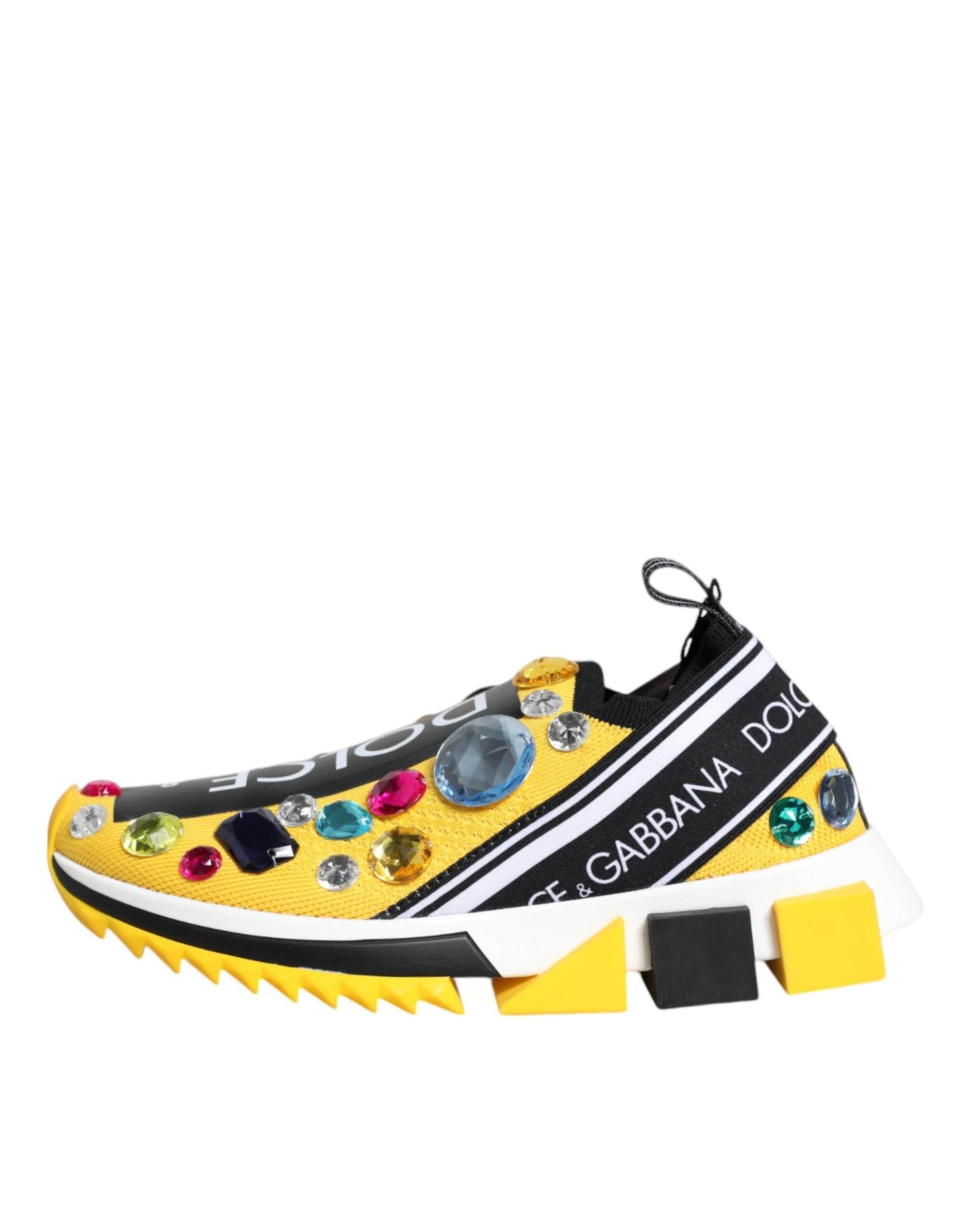 Dolce & Gabbana Yellow Sorrento Crystals Low Top Sneakers Shoes - Hilstor
