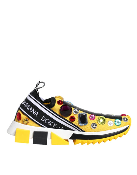 Dolce & Gabbana Yellow Sorrento Crystals Low Top Sneakers Shoes - Hilstor