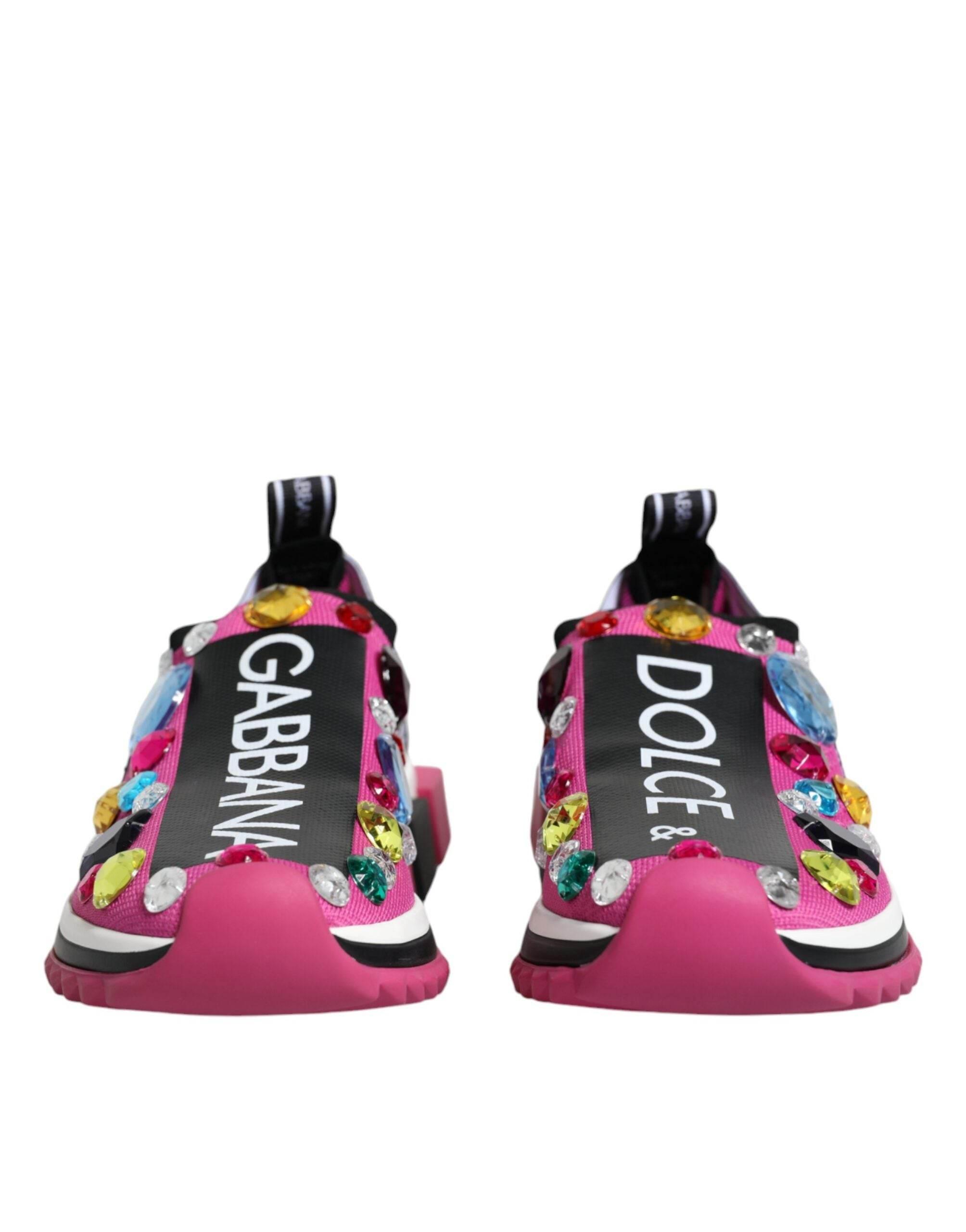Dolce & Gabbana Pink Sorrento Crystals Low Top Sneakers Shoes - Hilstor