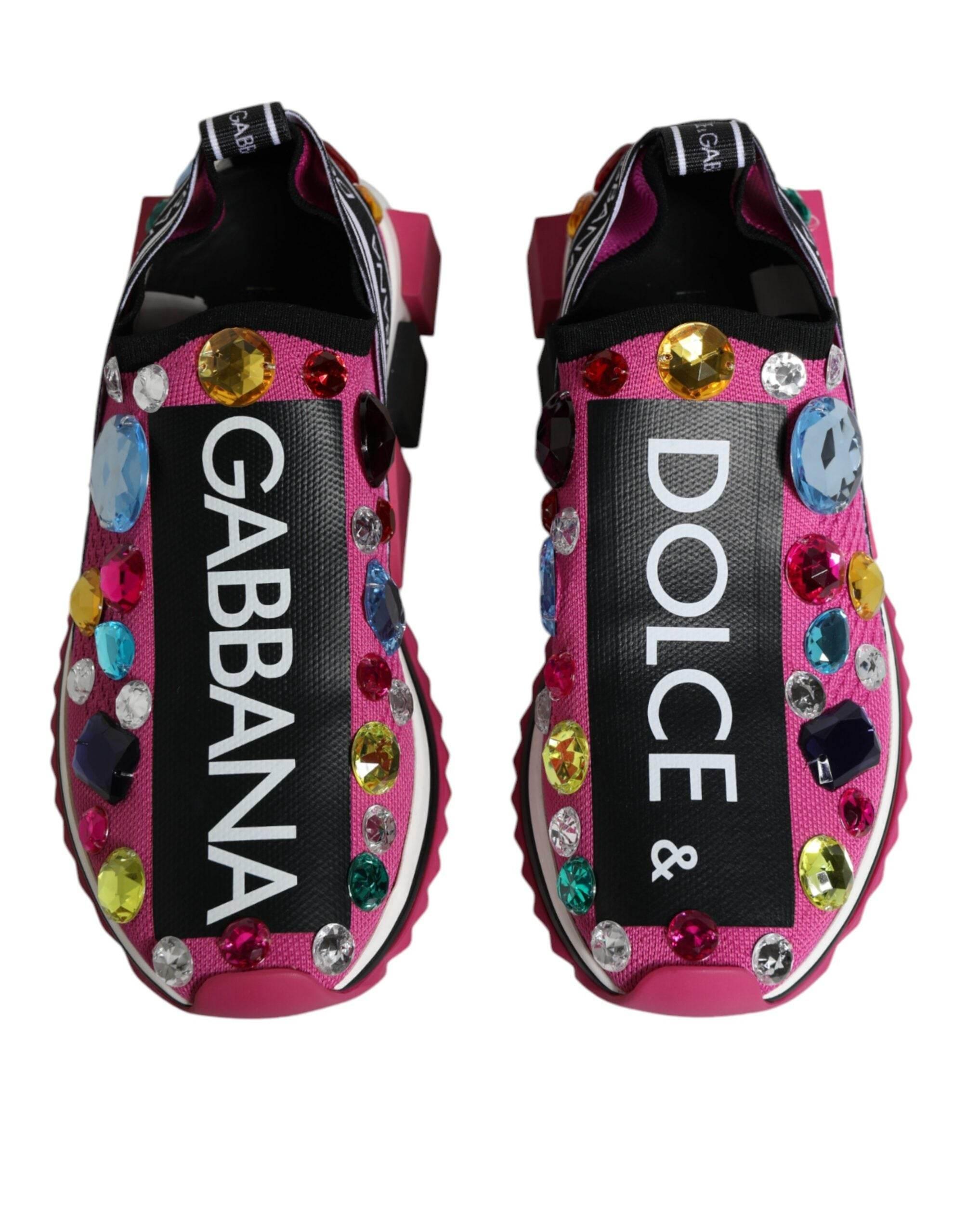 Dolce & Gabbana Pink Sorrento Crystals Low Top Sneakers Shoes - Hilstor