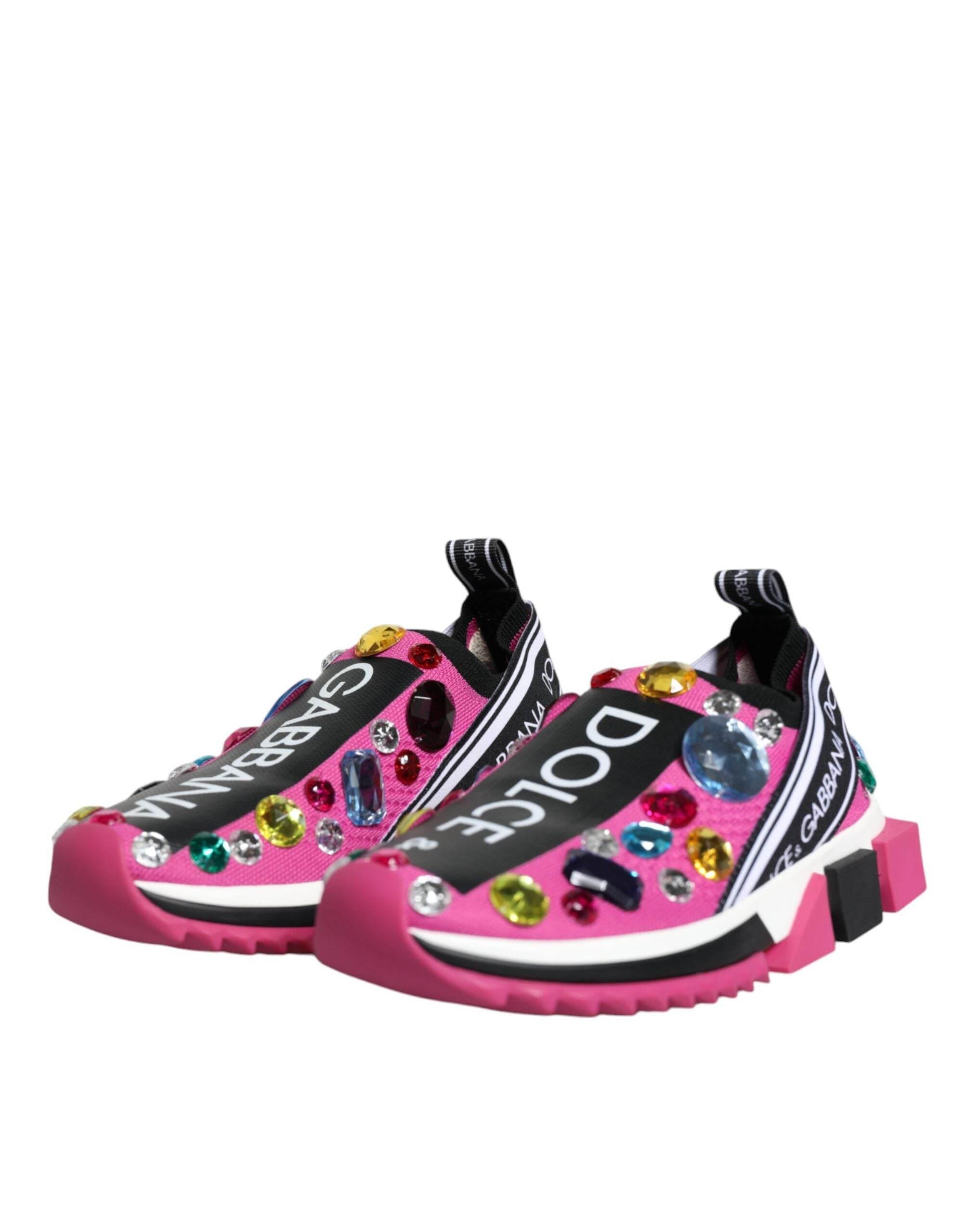 Dolce & Gabbana Pink Sorrento Crystals Low Top Sneakers Shoes - Hilstor