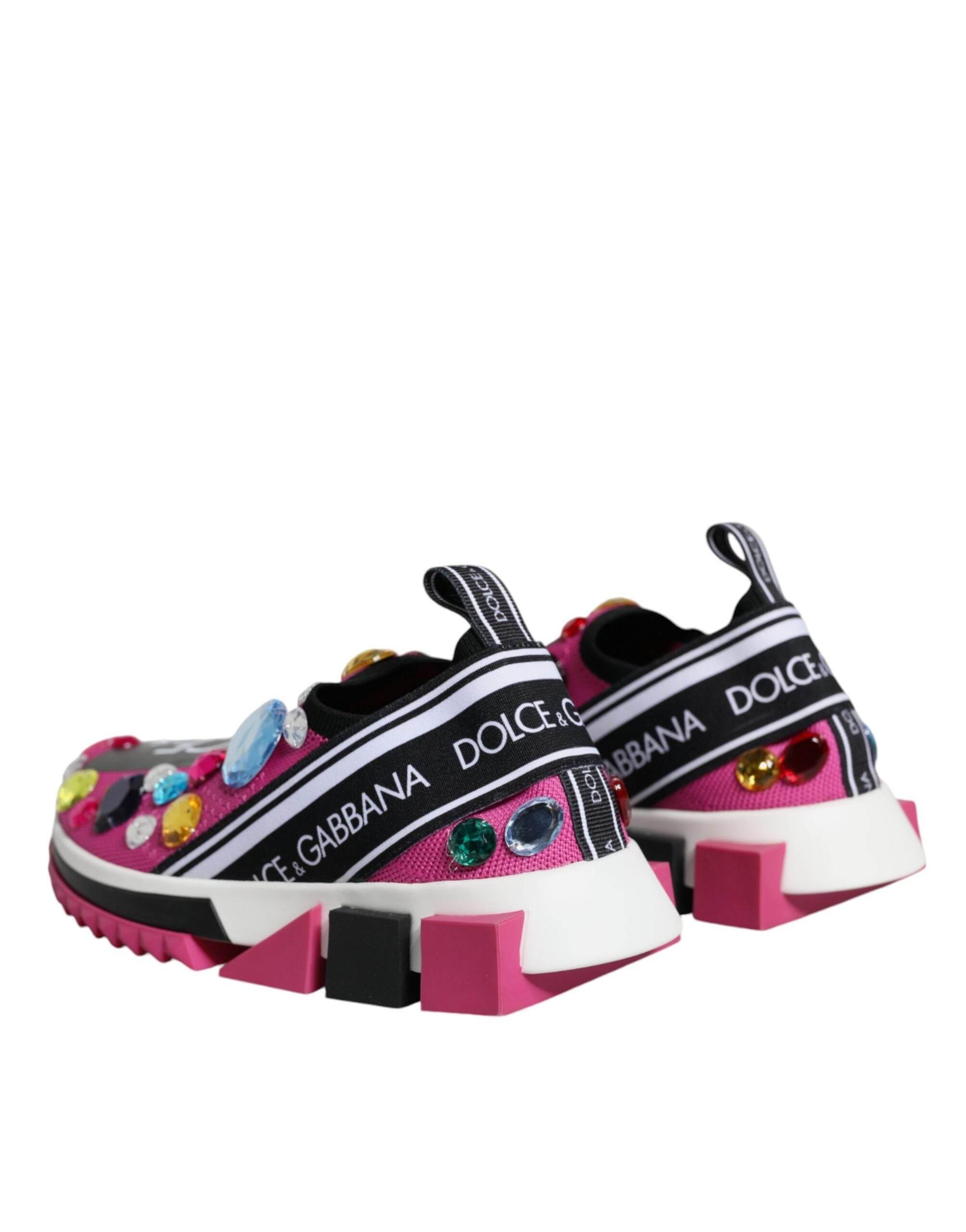 Dolce & Gabbana Pink Sorrento Crystals Low Top Sneakers Shoes - Hilstor