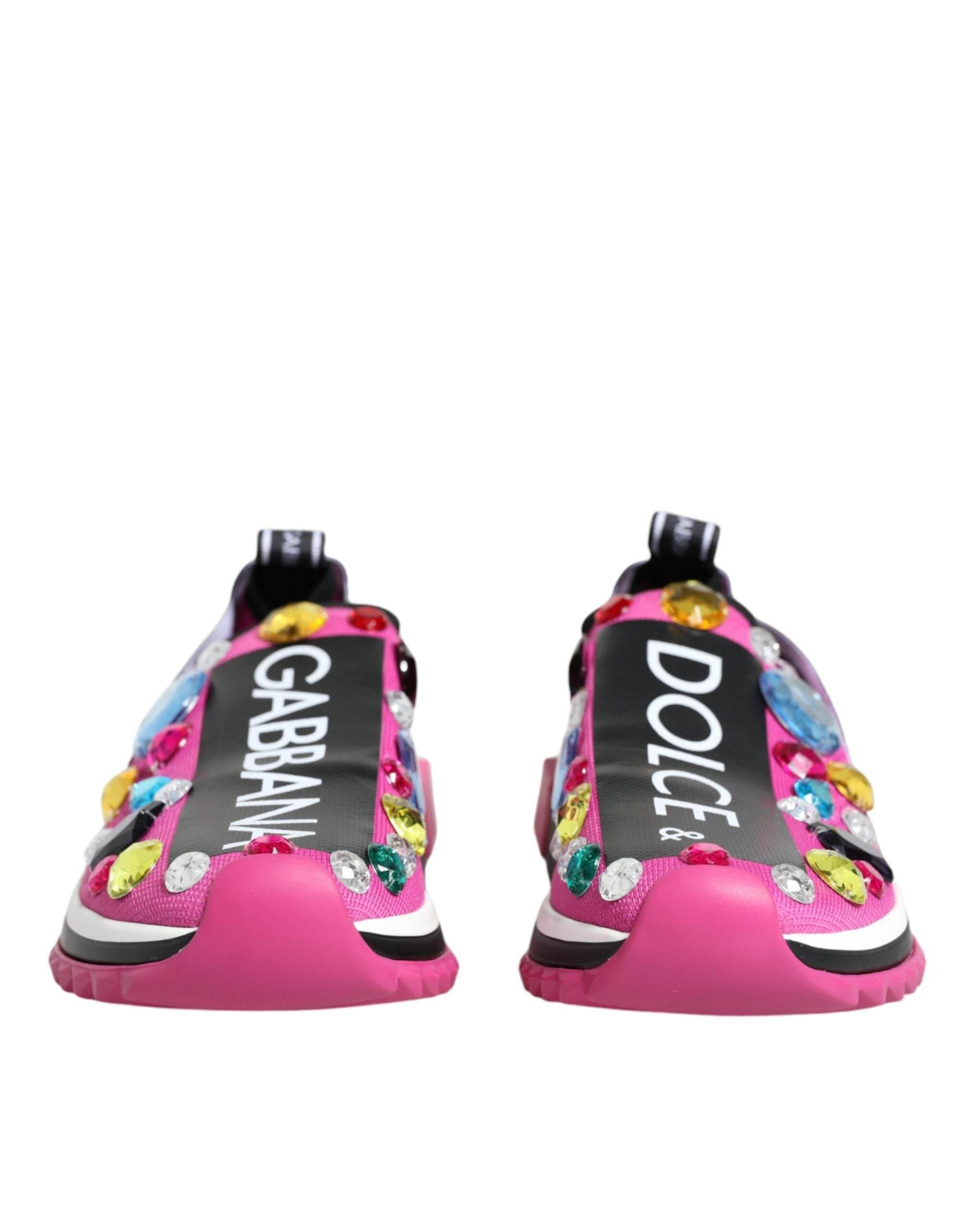 Dolce & Gabbana Pink Sorrento Crystals Low Top Sneakers Shoes - Hilstor