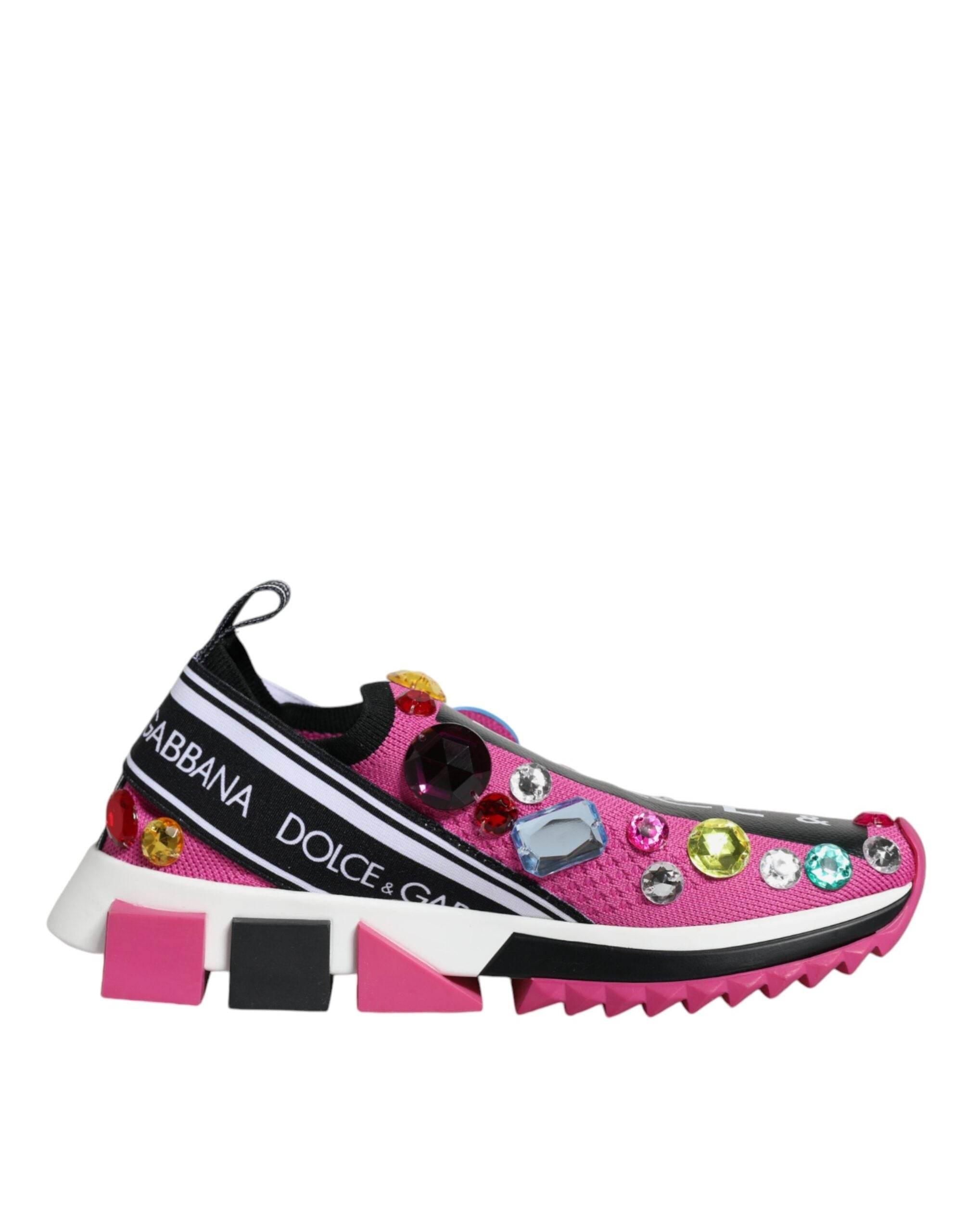Dolce & Gabbana Pink Sorrento Crystals Low Top Sneakers Shoes - Hilstor