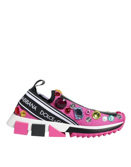 Dolce & Gabbana Pink Sorrento Crystals Low Top Sneakers Shoes - Hilstor