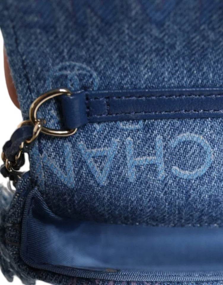 Chanel Denim Mood Flap Micro Logo Printed Fringed Shoulder Bag - Hilstor