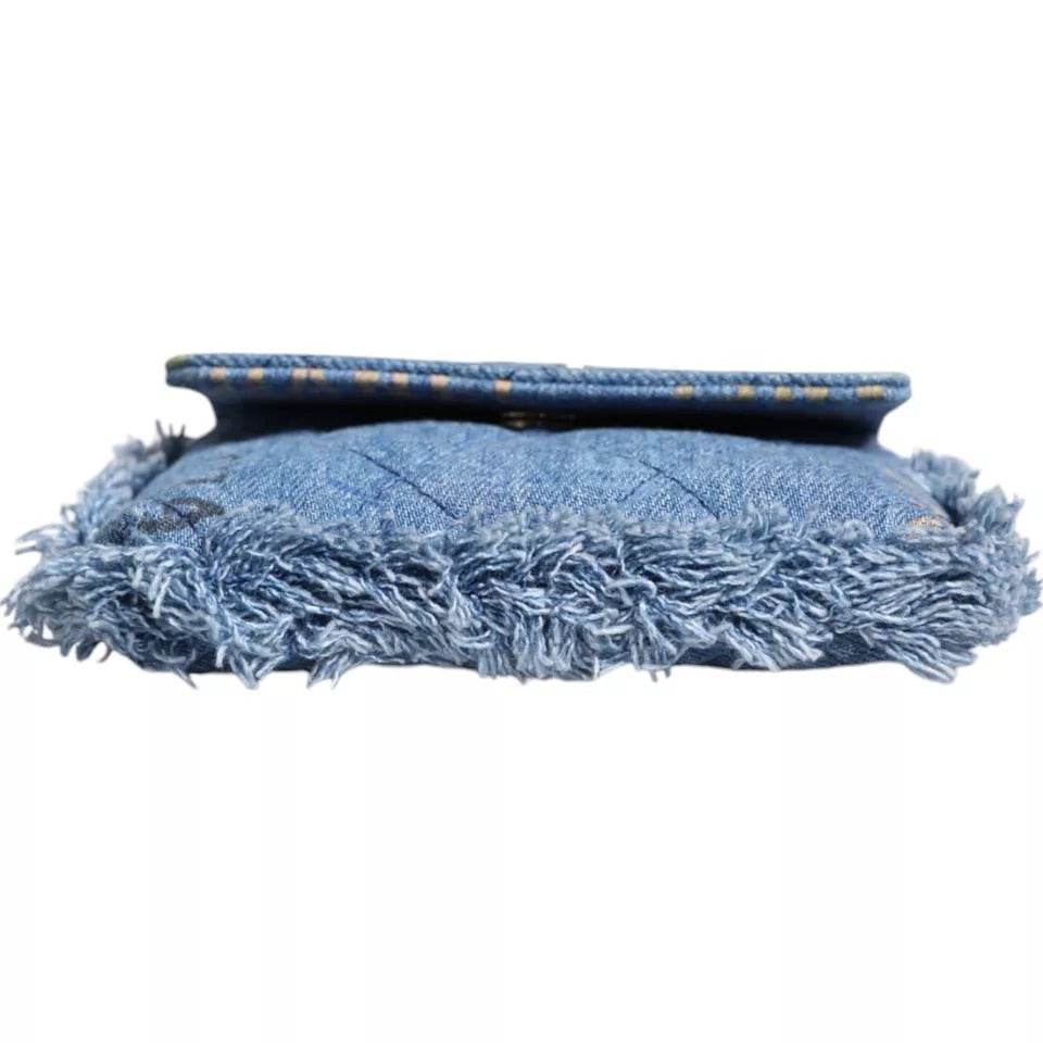 Chanel Denim Mood Flap Micro Logo Printed Fringed Shoulder Bag - Hilstor