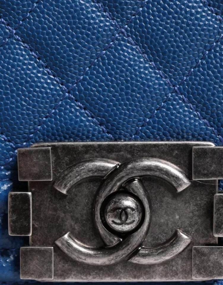 Chanel Blue Lambskin Double Chain Leather Medium Shoulder Bag - Hilstor