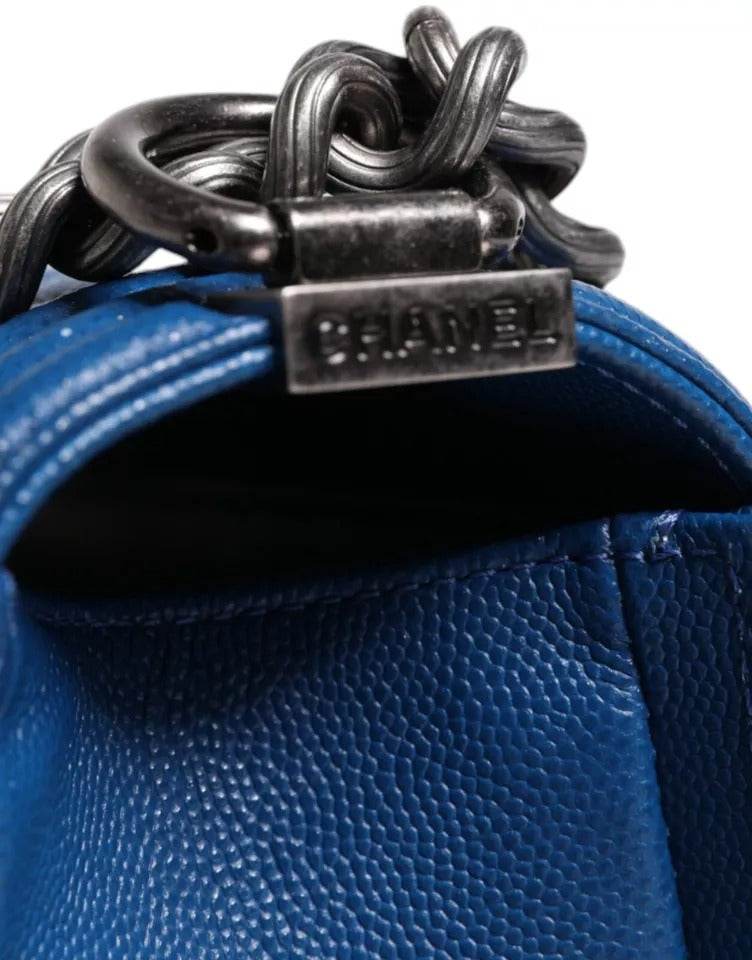 Chanel Blue Lambskin Double Chain Leather Medium Shoulder Bag - Hilstor