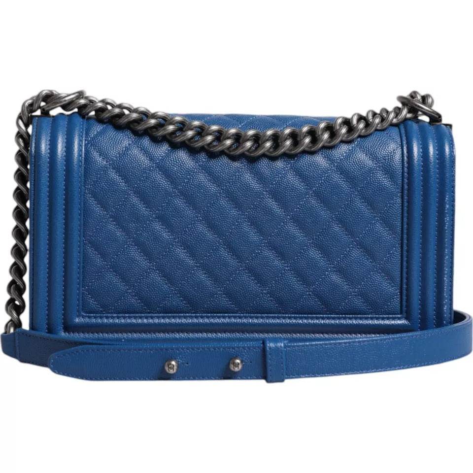 Chanel Blue Lambskin Double Chain Leather Medium Shoulder Bag - Hilstor