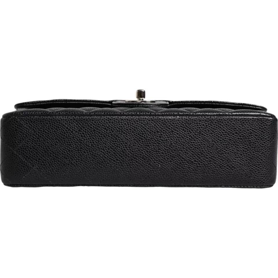 Chanel Black Caviar Medium Classic Double Flap Shoulder Quilted Silver Bag - Hilstor