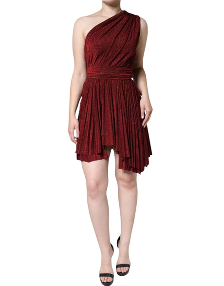 Dolce & Gabbana Red One Shoulder Pleated A-line Mini Dress - Hilstor