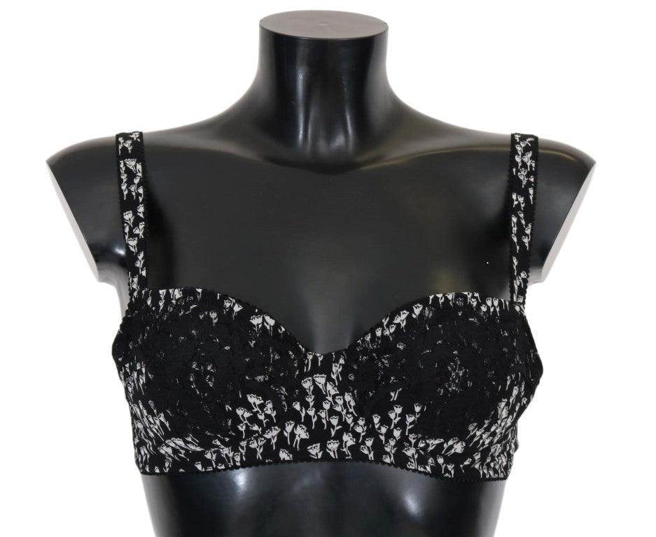 Dolce & Gabbana Elegant Black Floral Lace Silk Bra - Hilstor