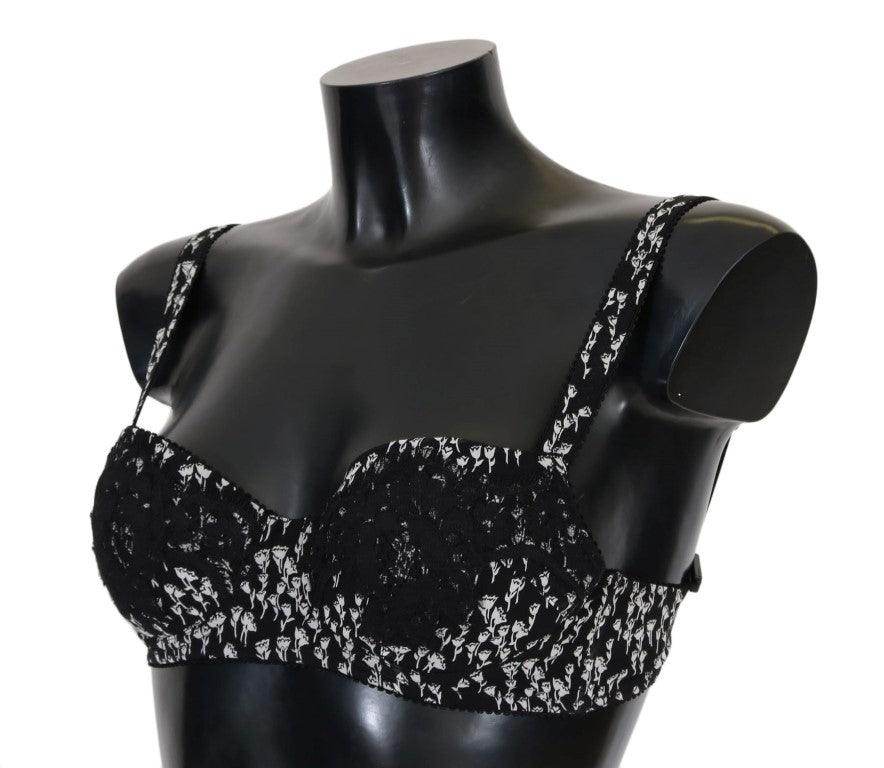 Dolce & Gabbana Elegant Black Floral Lace Silk Bra - Hilstor