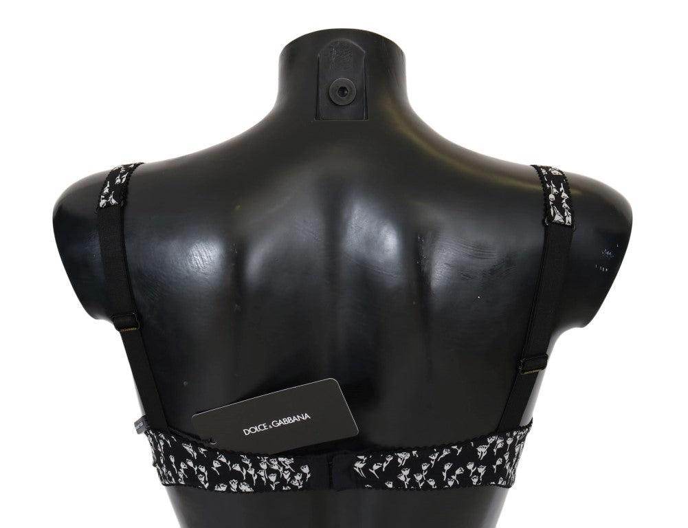 Dolce & Gabbana Elegant Black Floral Lace Silk Bra - Hilstor