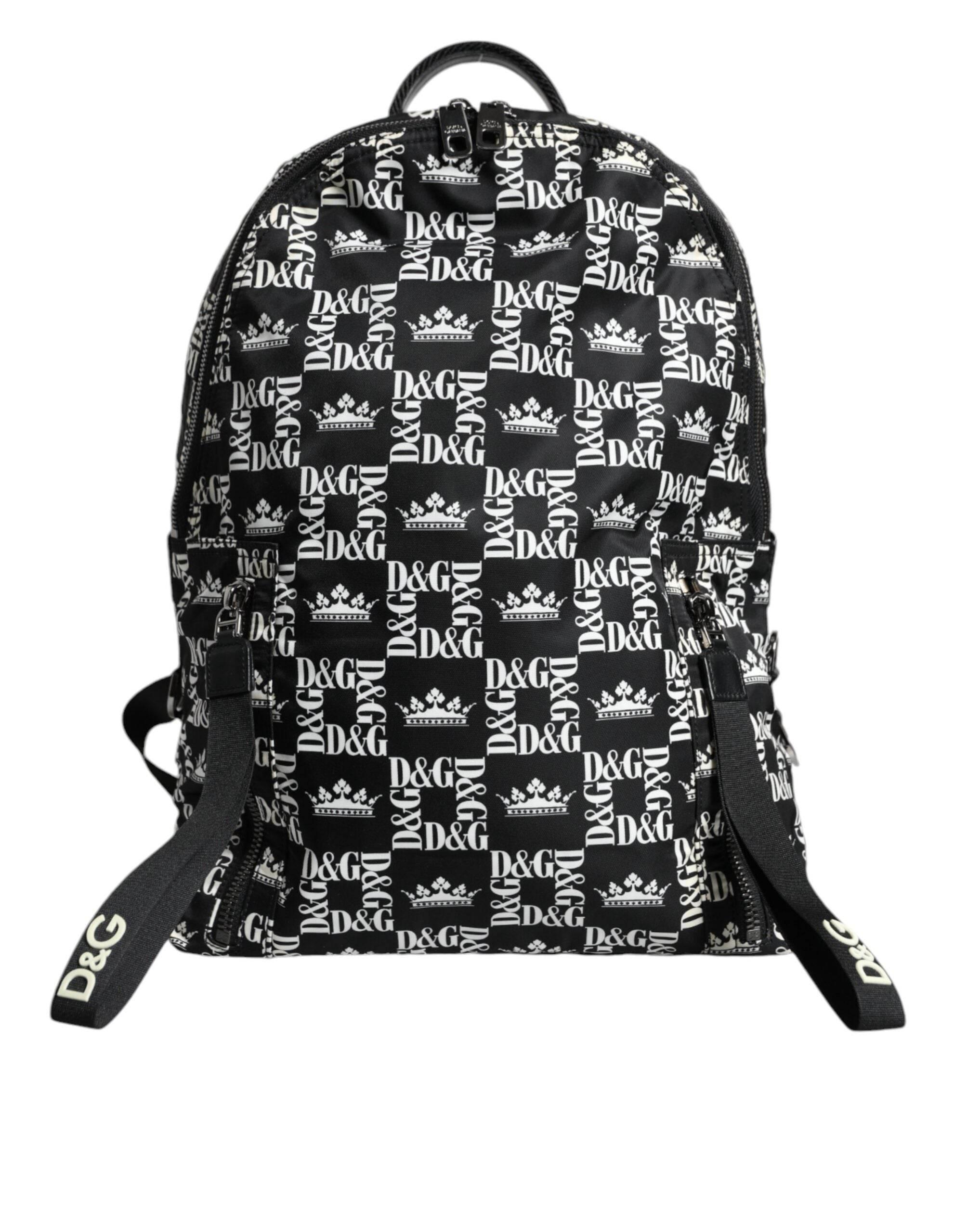 Dolce & Gabbana Black White DG Crown Logo Nylon Backpack Bag - Hilstor